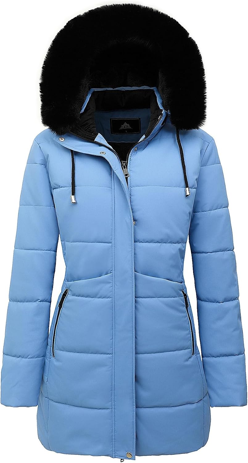 Detalle de MOERDENG Women's Long Winter Puffer Coat, Waterproof with Detachable Faux-Fur Hood