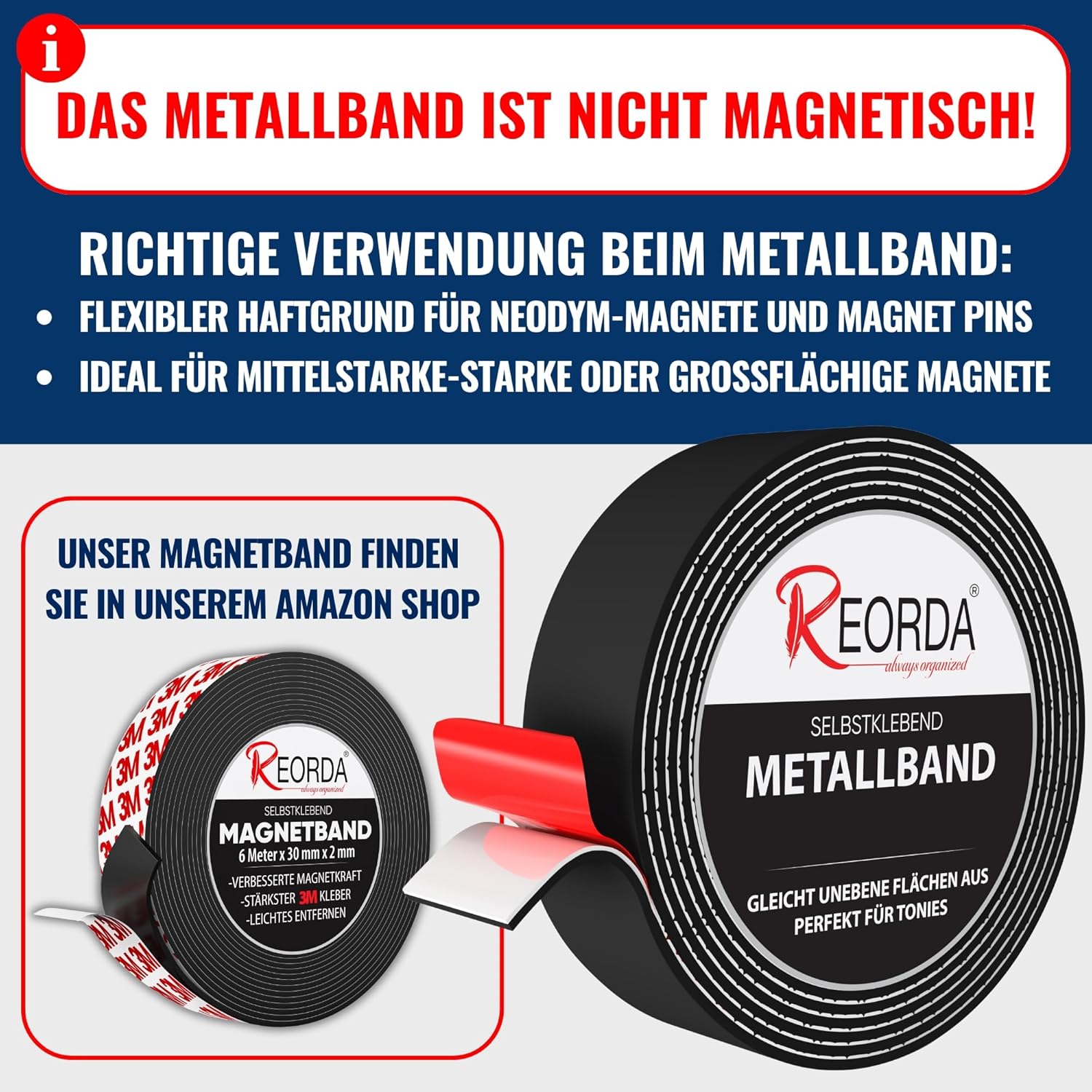 Thumbnail 1 de REORDA Metallband selbstklebend Schwarz – EXTRA STARK, 1 m für Tonies-Figuren & Regale