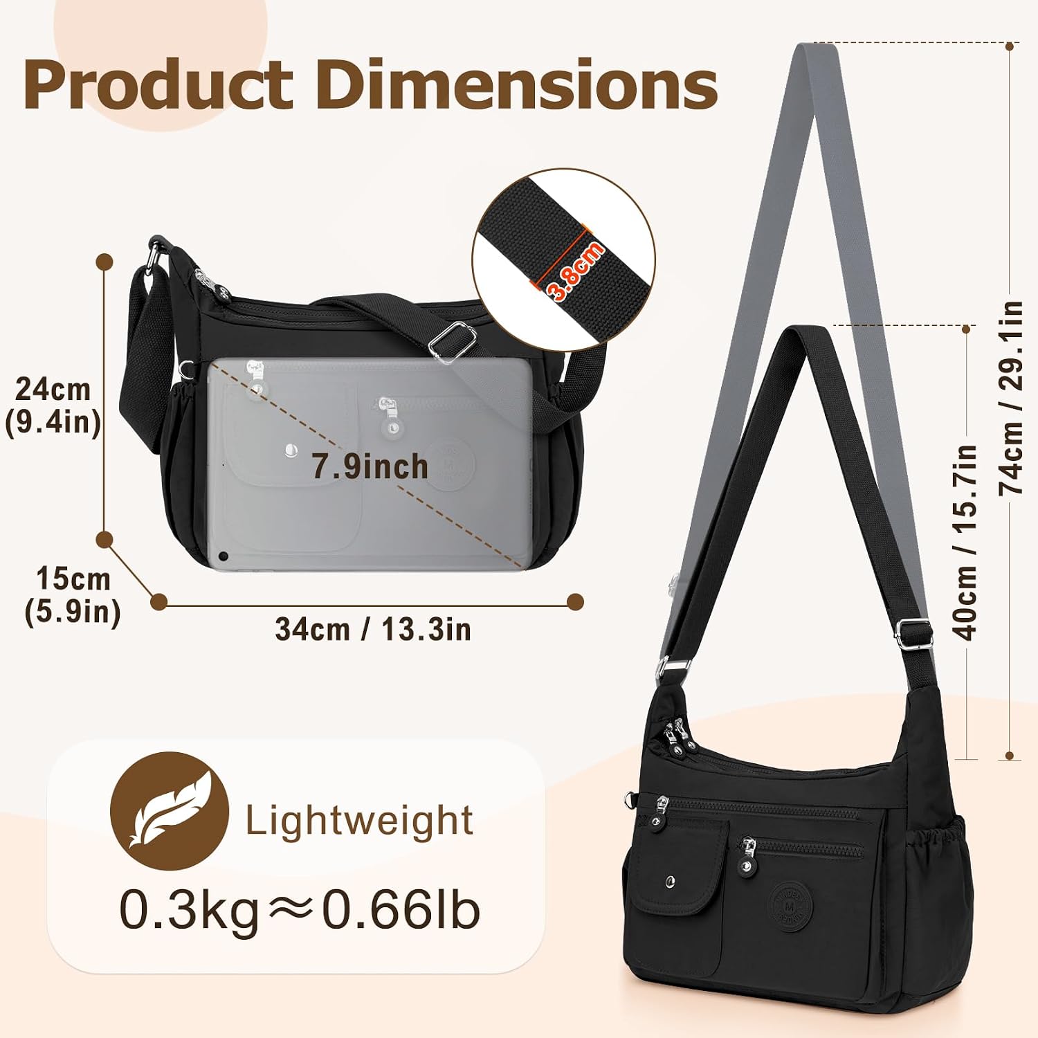 Thumbnail 6 de BTNEEU Women's Shoulder Bag with 11 Pockets: Lightweight, Waterproof Crossbody for Travel and Daily Use