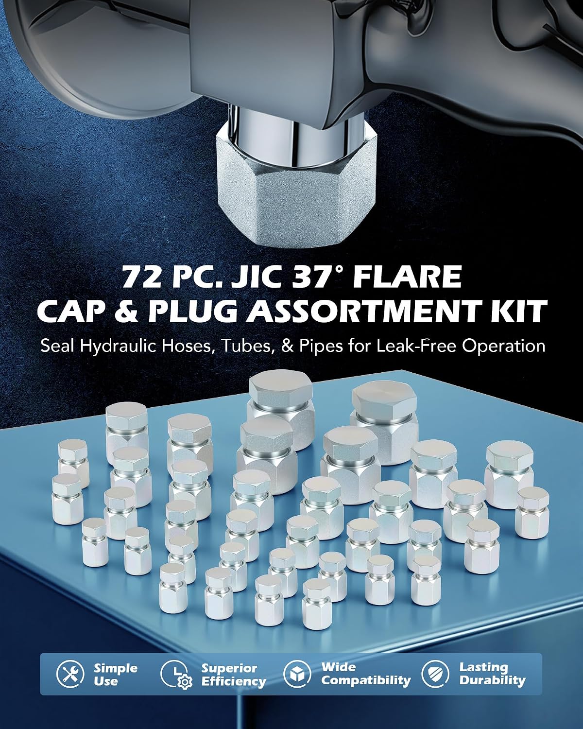 Detalle 2 de ZELCAN 72-Piece JIC Hydraulic Hose Cap and Plug Kit, 37° Flare