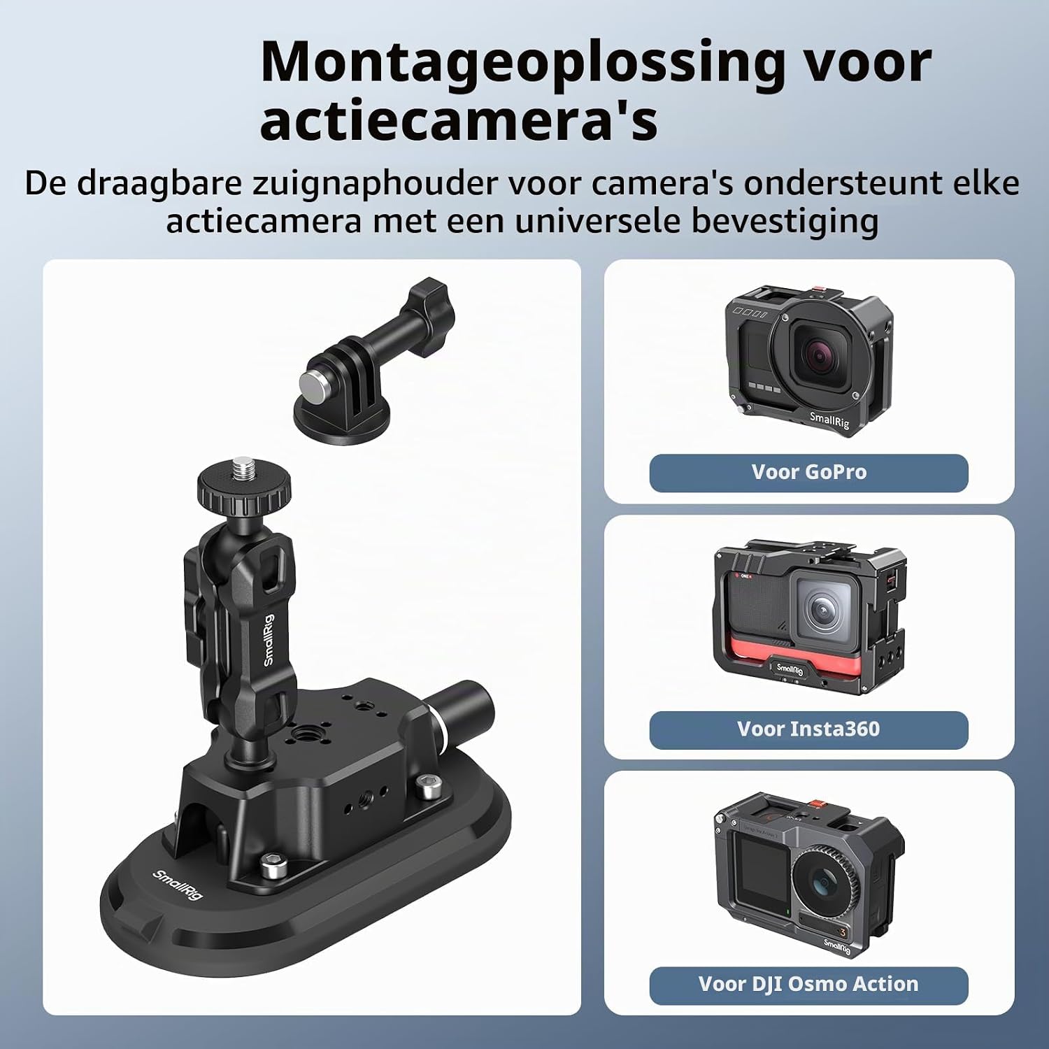 Detalle de SMALLRIG 5842 actiecamera-zuignap 3 x 6" met pompvergrendeling
