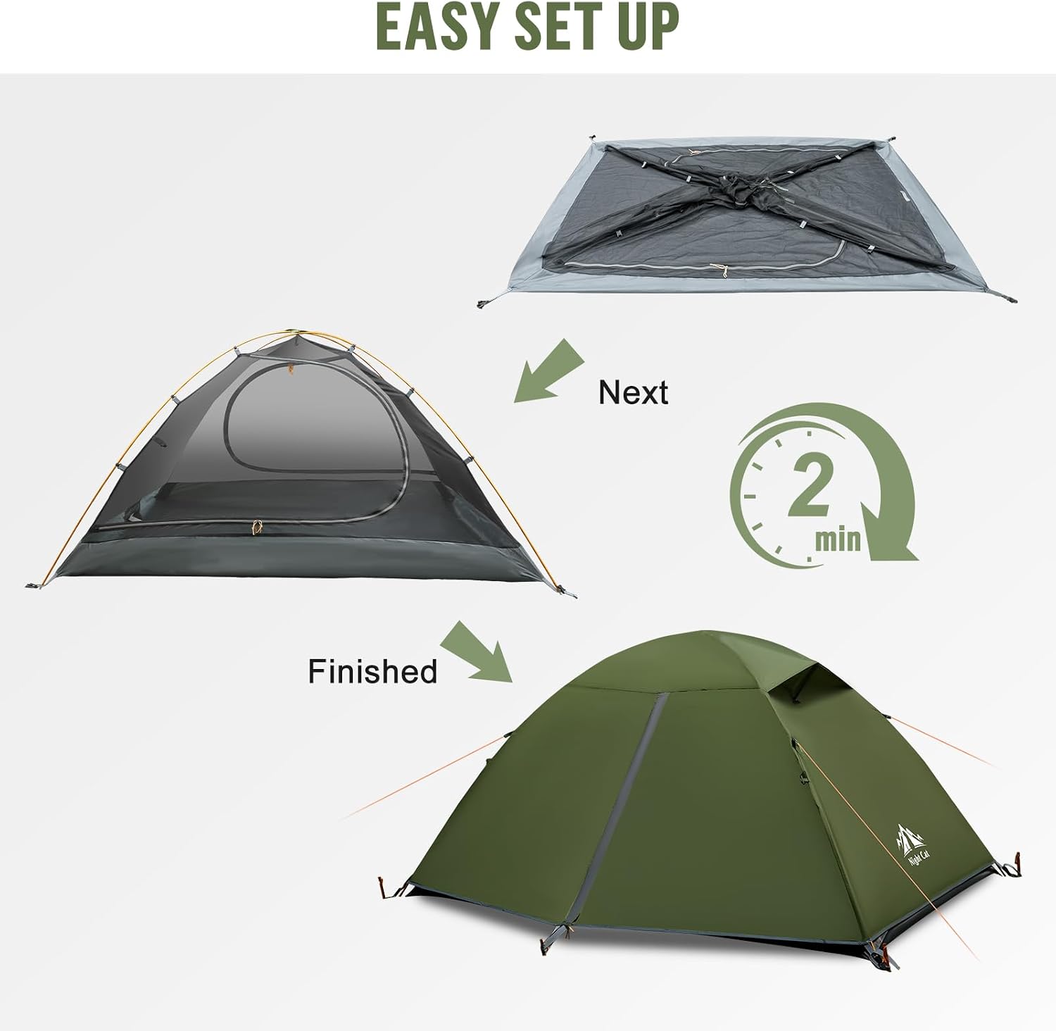 Thumbnail 1 de Night Cat CA-NC8-NEW-G 2-Person Backpacking Tent with Aluminum Poles