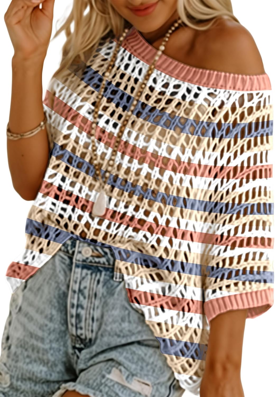Thumbnail 6 de Dokotoo Women’s Summer Scoop Neck Crochet Hollow-Out Knit Pullover (Short Sleeve Beach Coverup)