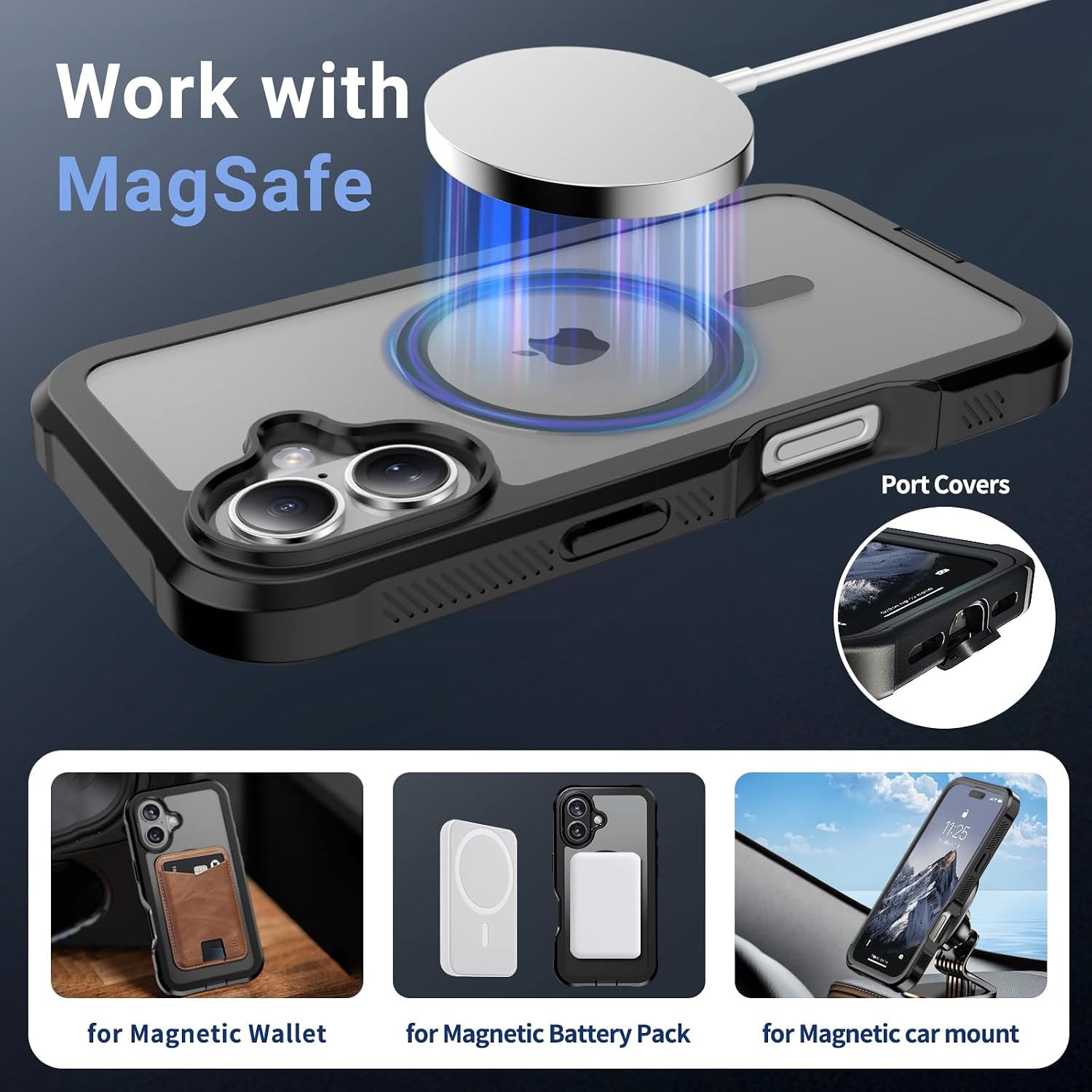 Detalle 2 de jaroco 001 Magnetic iPhone 16 Case, Black Matte TPU with MagSafe Compatibility