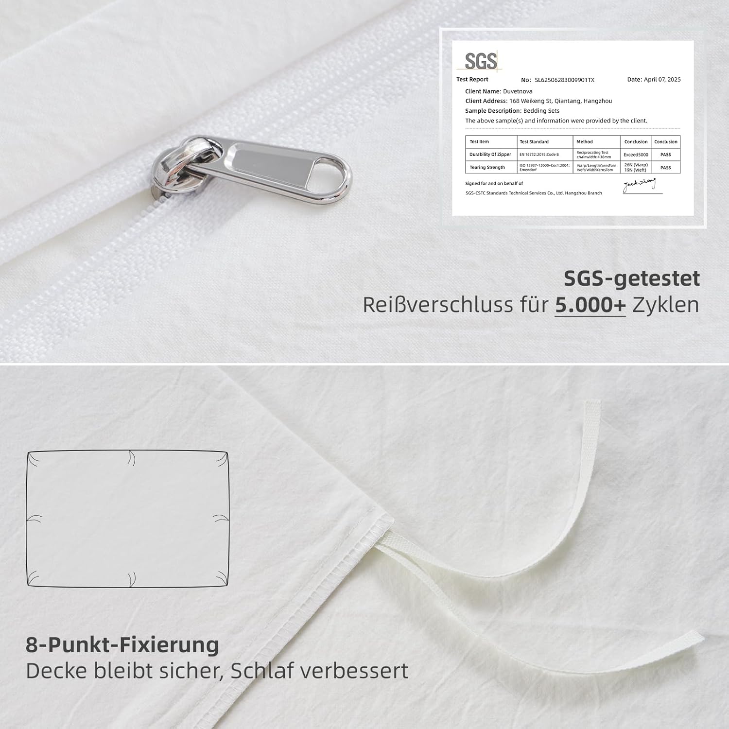 Thumbnail 6 de DuvetNova Bettwäsche 4-teilig 135x200 aus Baumwolle – Weiß mit Leinenstruktur, OEKO-TEX, inkl. 2 Kissenbezüge 80x80