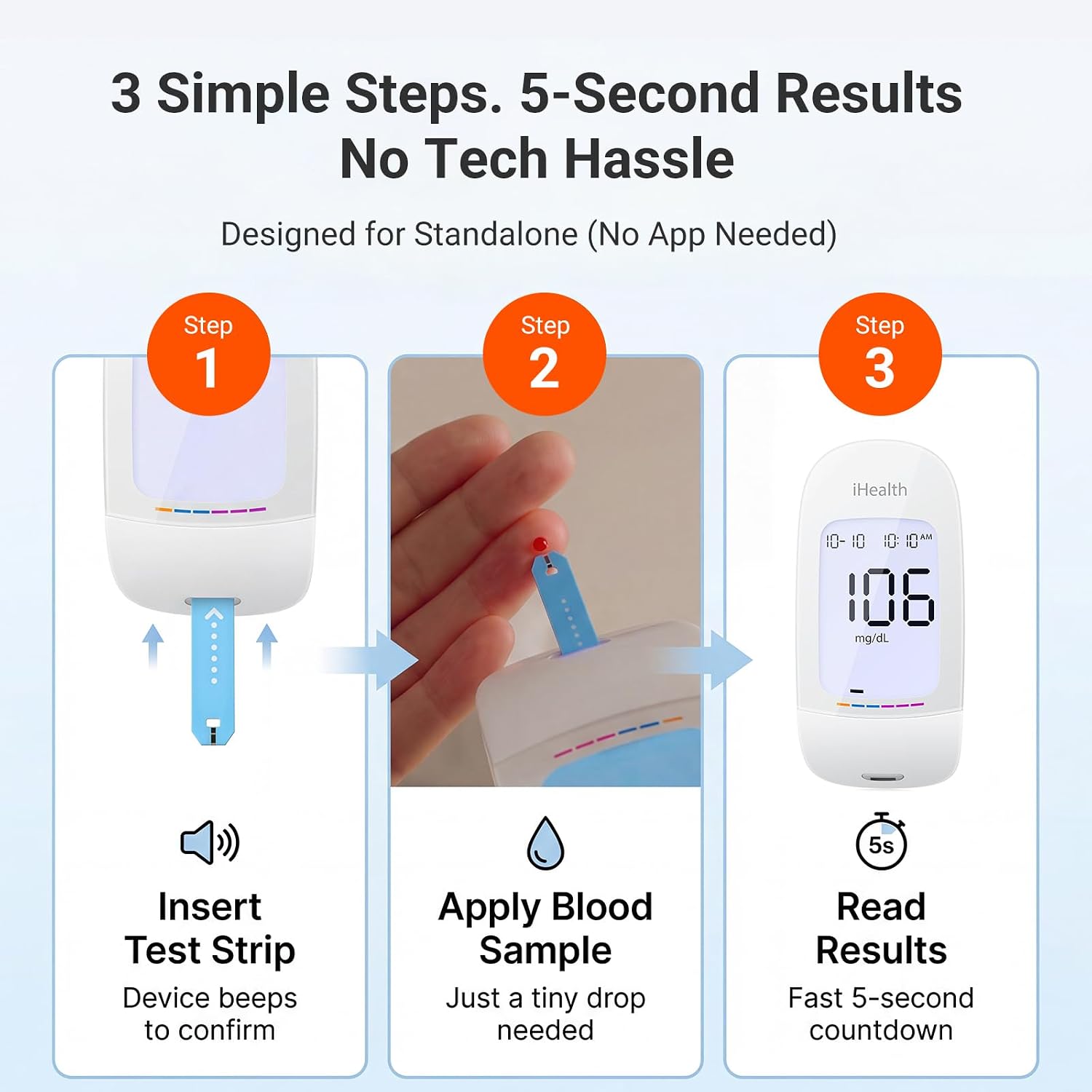 Detalle de iHealth Acacia AG-607 Blood Glucose Monitor Kit with 100 Strips and Lancets