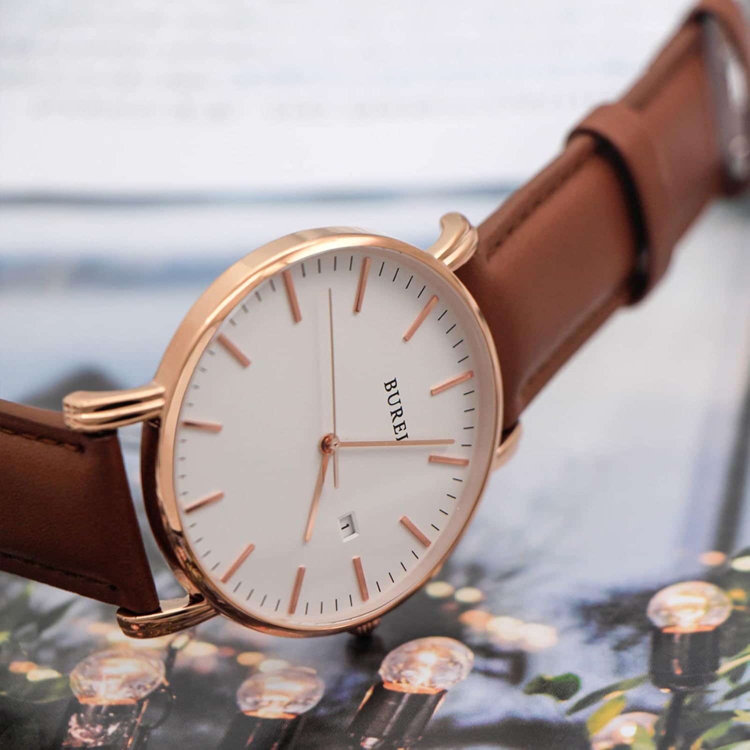 Thumbnail 1 de Orologio da polso BUREI Uomo al quarzo classico, cassa ultra sottile e quadrante analogico con data