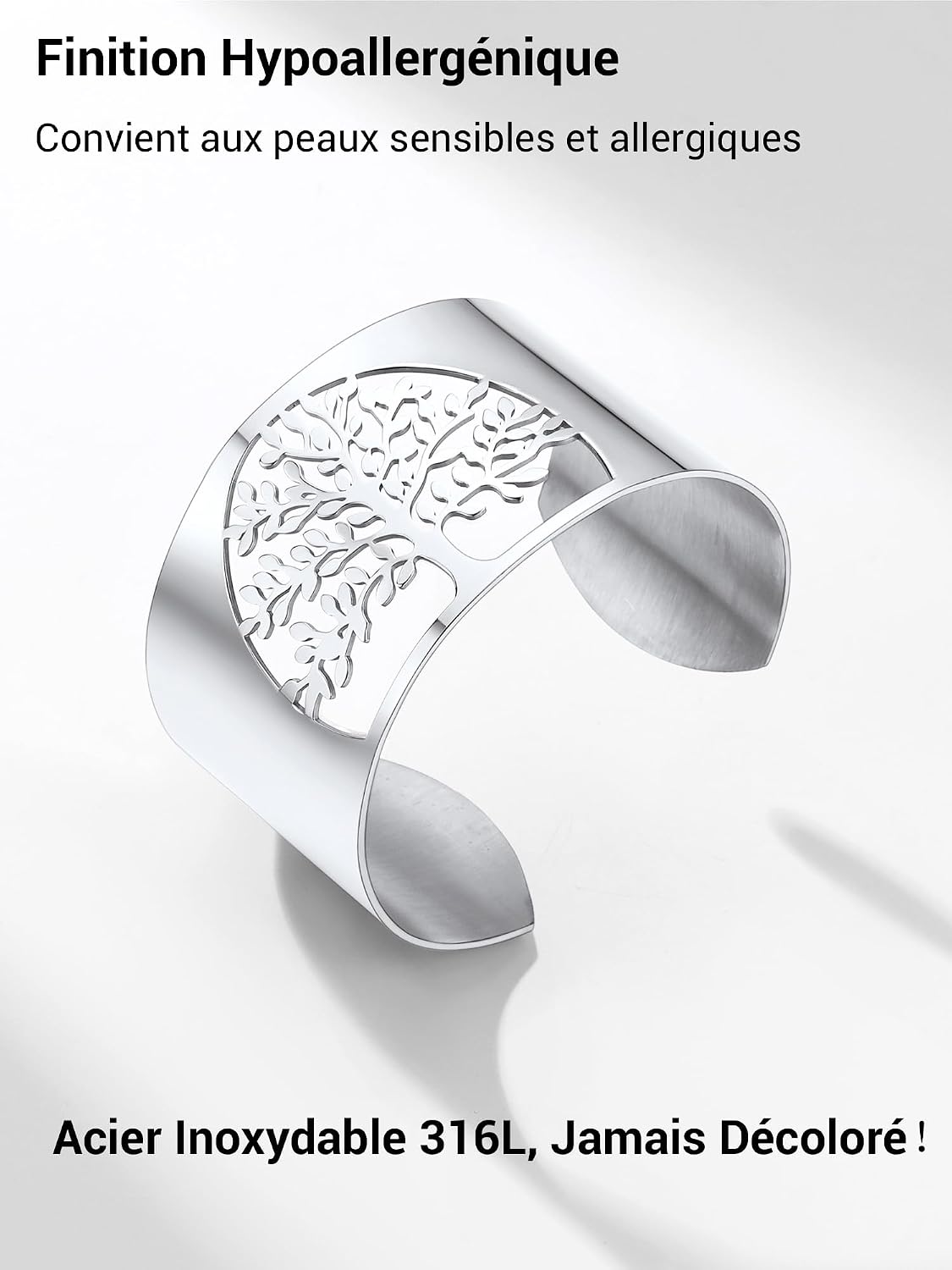 Thumbnail 3 de Bracelet manchette ouvert PROSTEEL en acier 316L avec motif arbre de vie