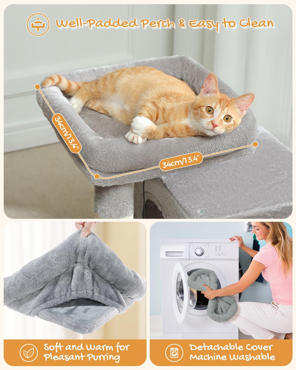 Detalle 2 de PETEPELA Cat Tree 77cm with Dual Condos – Indoor Cat Tower with Removable Perch, Ramp and Scratching Posts (Grey)
