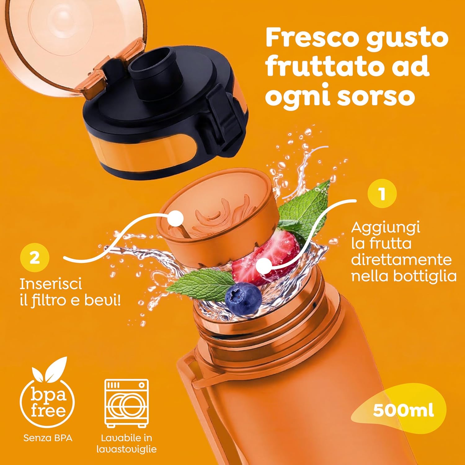 Thumbnail 2 de Sweety Fox Borraccia per Bambini 500 ml: anti-perdita in Tritan arancione, lavabile in lavastoviglie