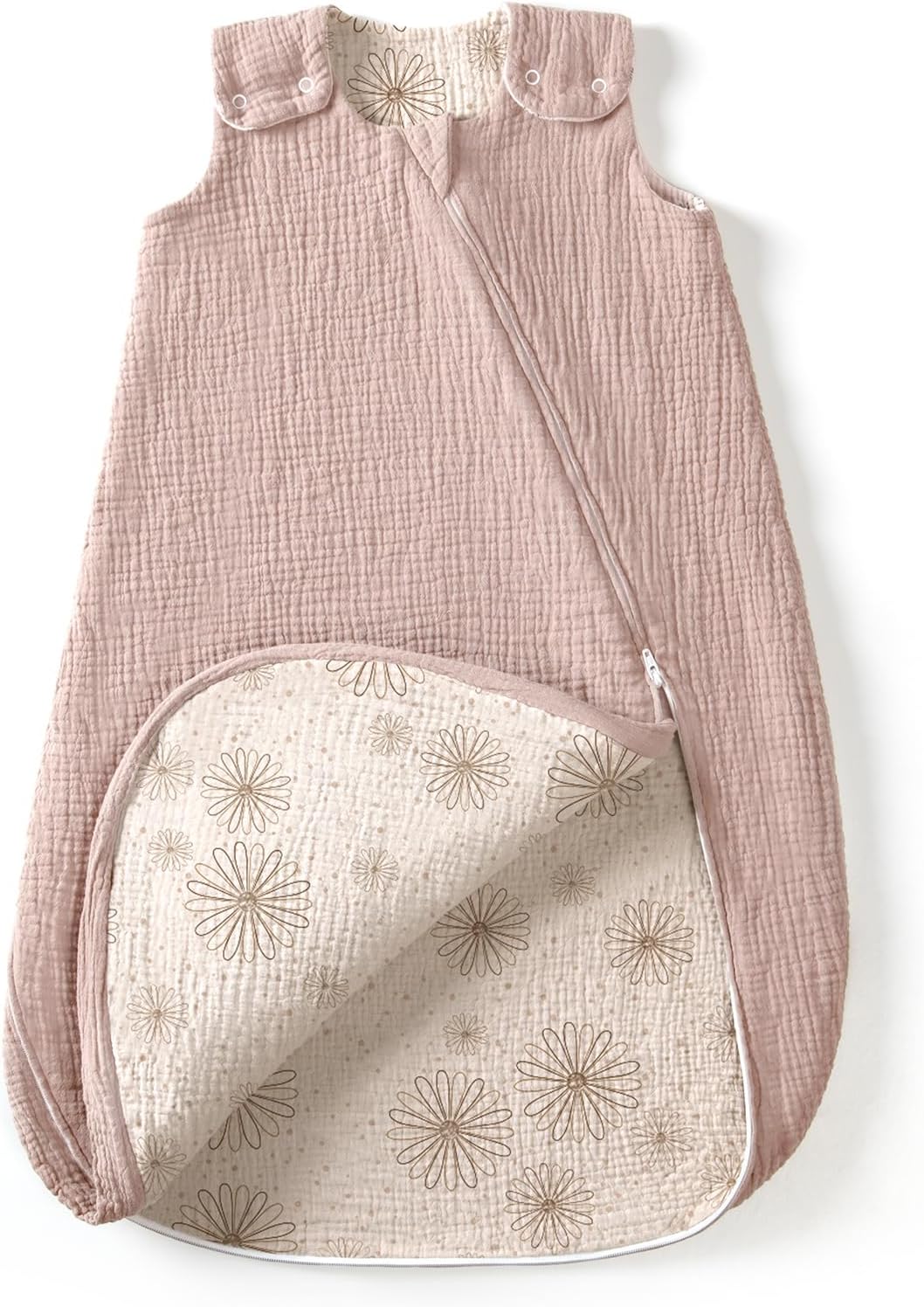 Detalle de lulumoon Baby-Schlafsack (3–9 Monate) aus Musselin mit Doppelschicht, YKK-Reißverschluss – 70 cm