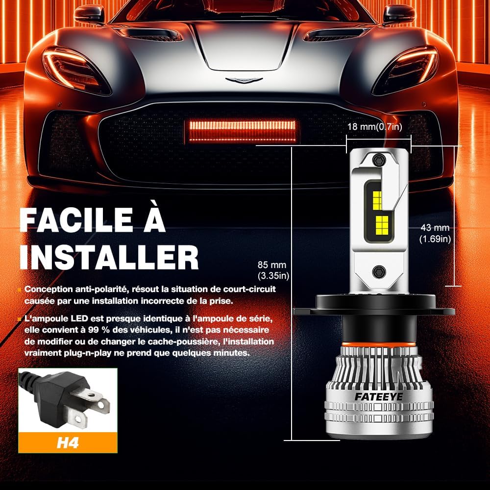 Detalle de FateEye Ampoule H4 LED 200W pour phares de voiture