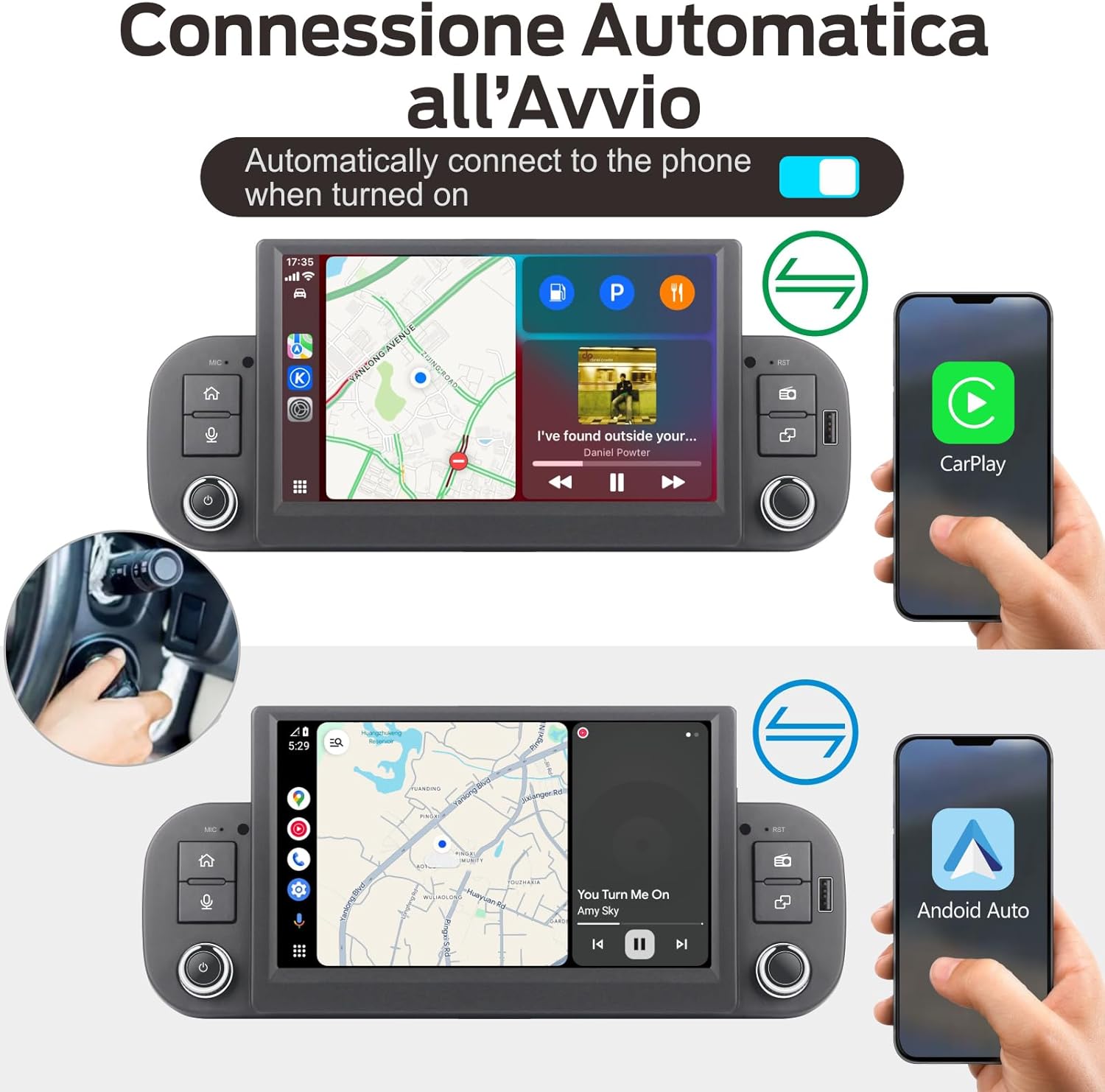 Detalle de MAVYULQEF Linux Autoradio per Fiat Panda (2013-2020) – Plug & Play, CarPlay/Android Auto Wireless