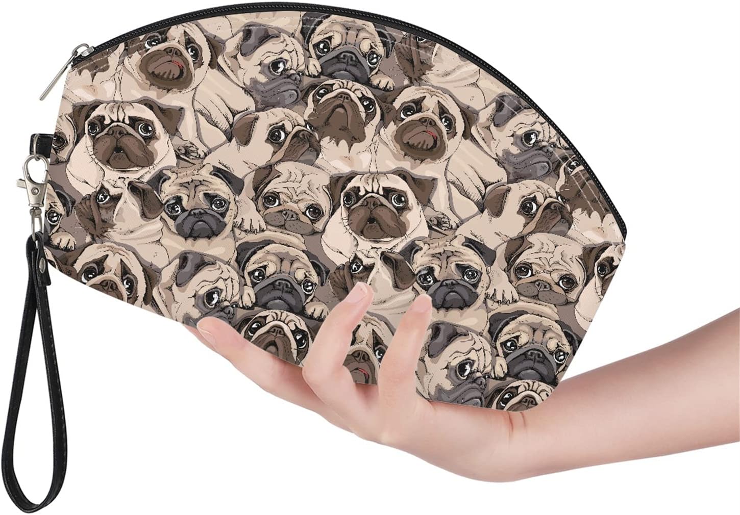 Detalle 2 de STUOARTE Small Travel Cosmetic Bag for Girls – PU Leather, Pug Print, Waterproof