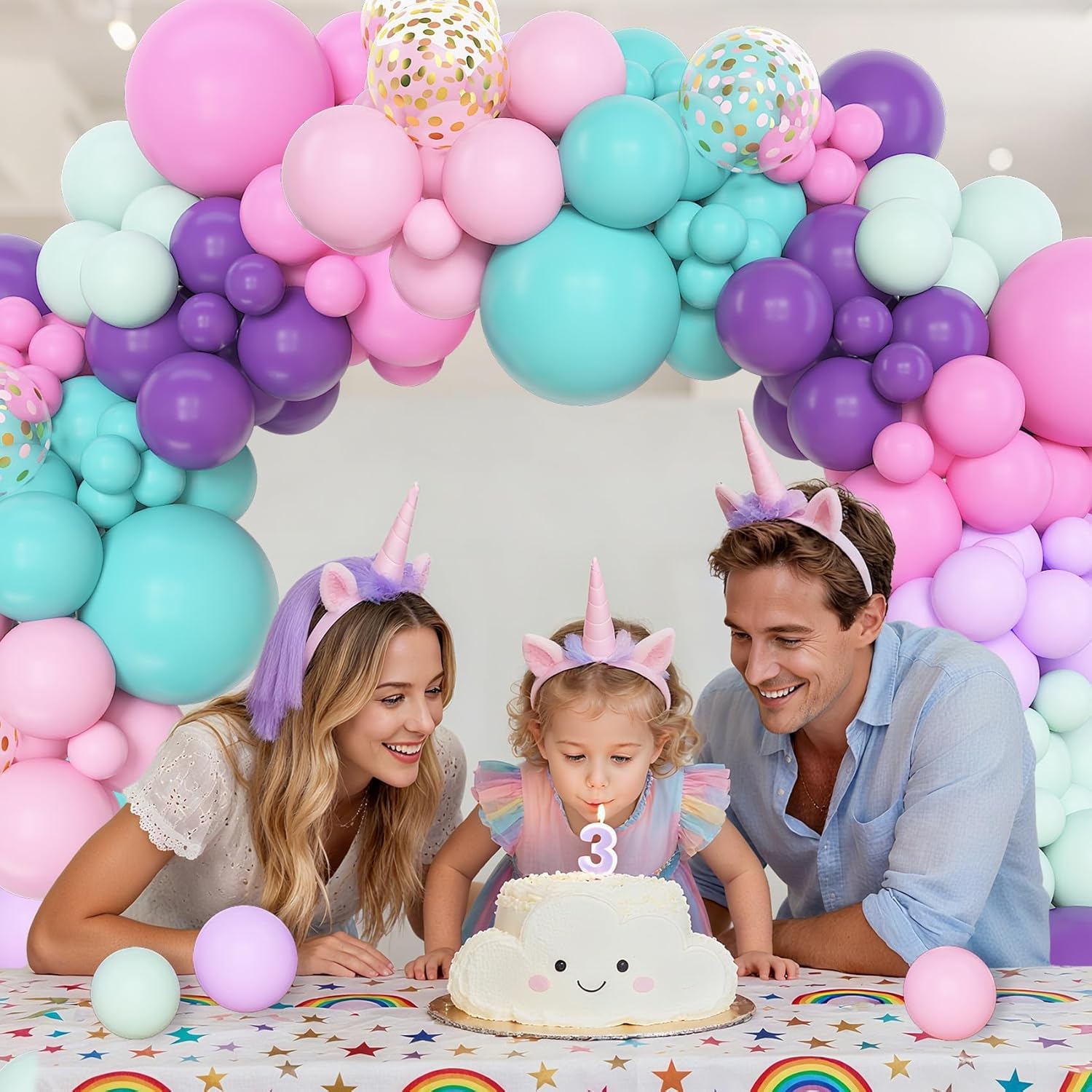 Thumbnail 3 de BlueCloudy Pink Purple Balloon Arch Garland Kit – Mixed Sizes (18" 12" 10" 5") in Purple, Blue, Pink with Gold Confetti