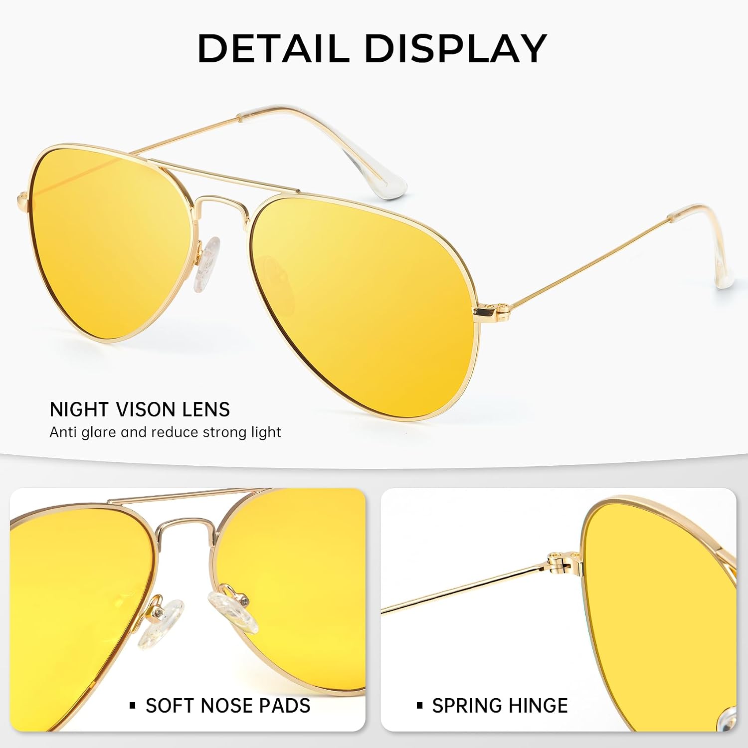 Detalle 2 de KALIYADI Classic Aviator Sunglasses – Polarized UV Protection, Lightweight Metal Frame