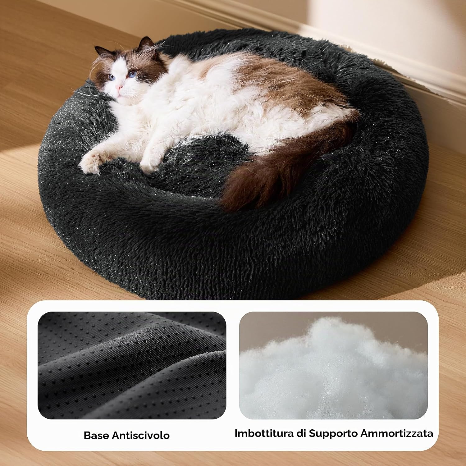 Detalle de Bedsure Cuccia Gatto Morbida 50x50cm – Cuccia Pelosa Grigia per Gatto, Lavabile in Lavatrice