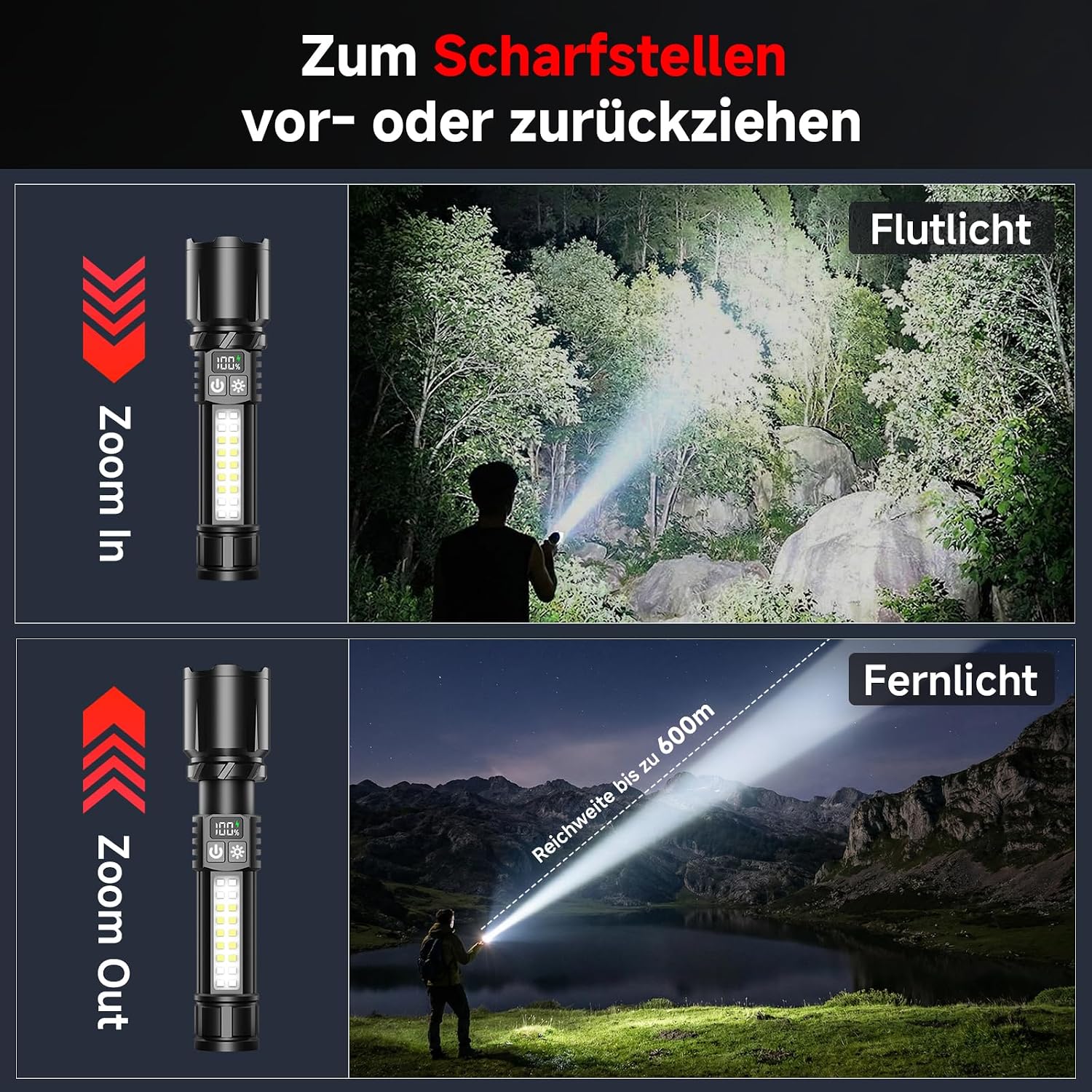 Detalle 2 de Shadowhawk Taschenlampe 2er Set mit 7 Modi