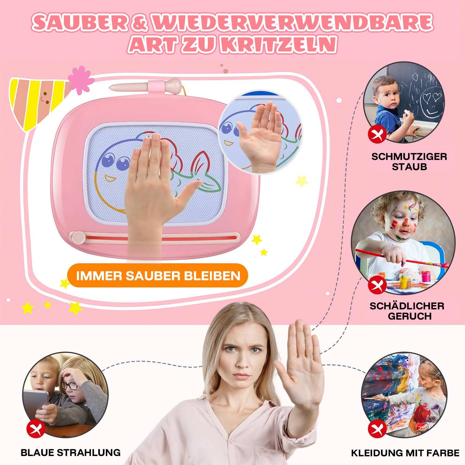 Thumbnail 2 de Smasiagon magnetische Maltafel / Zaubertafel für Kinder (ab 1–3 Jahre) – löschbar, bunt, hellrosa