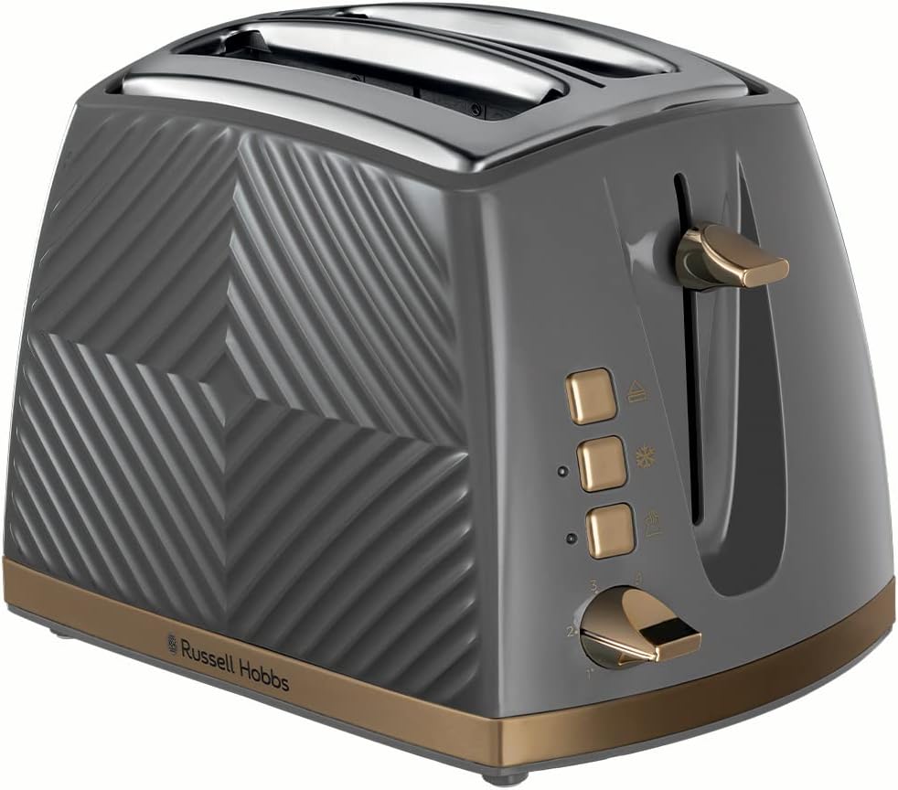 Russell Hobbs Groove 2 Slice Toaster: Grey with Brushed Gold Accents