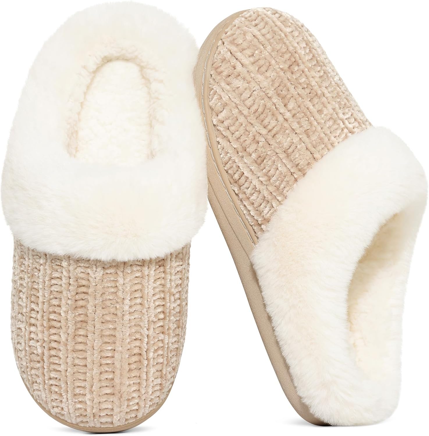 Detalle de Evshine Warm Knit House Slippers for Women with Memory Foam and Anti-Slip Soles