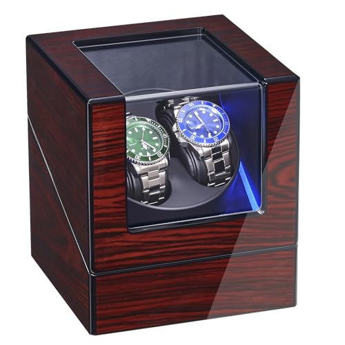 Detalle de ANWBROAD Enrollador para Relojes Automáticos — Caja giratoria de lujo para 2 relojes, 4 modos de rotación y funcionamiento super silencioso