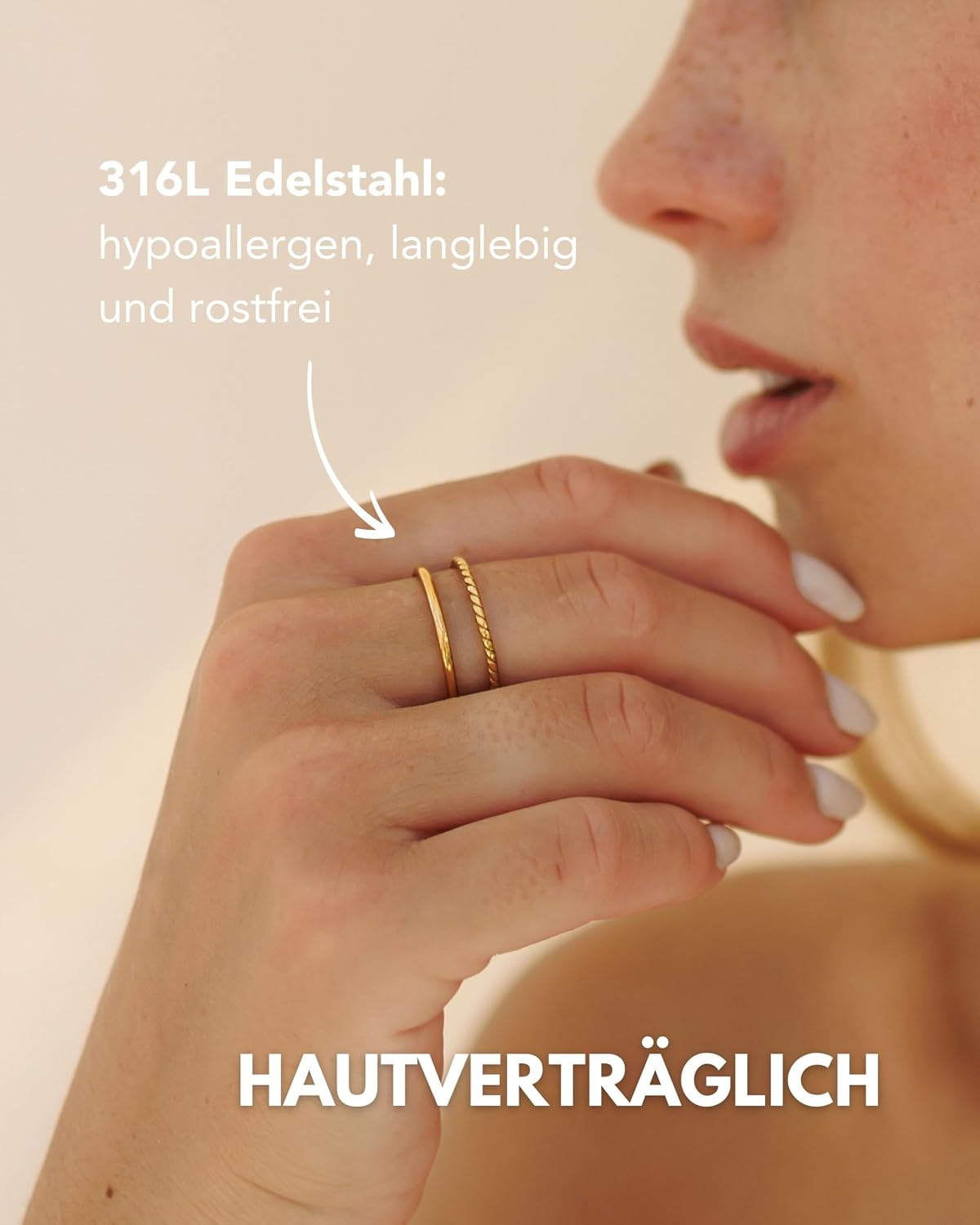 Detalle de GD GOOD.designs Damenring verstellbar aus Edelstahl – doppelt, offen, wasserfest (inkl. Geschenkbox)