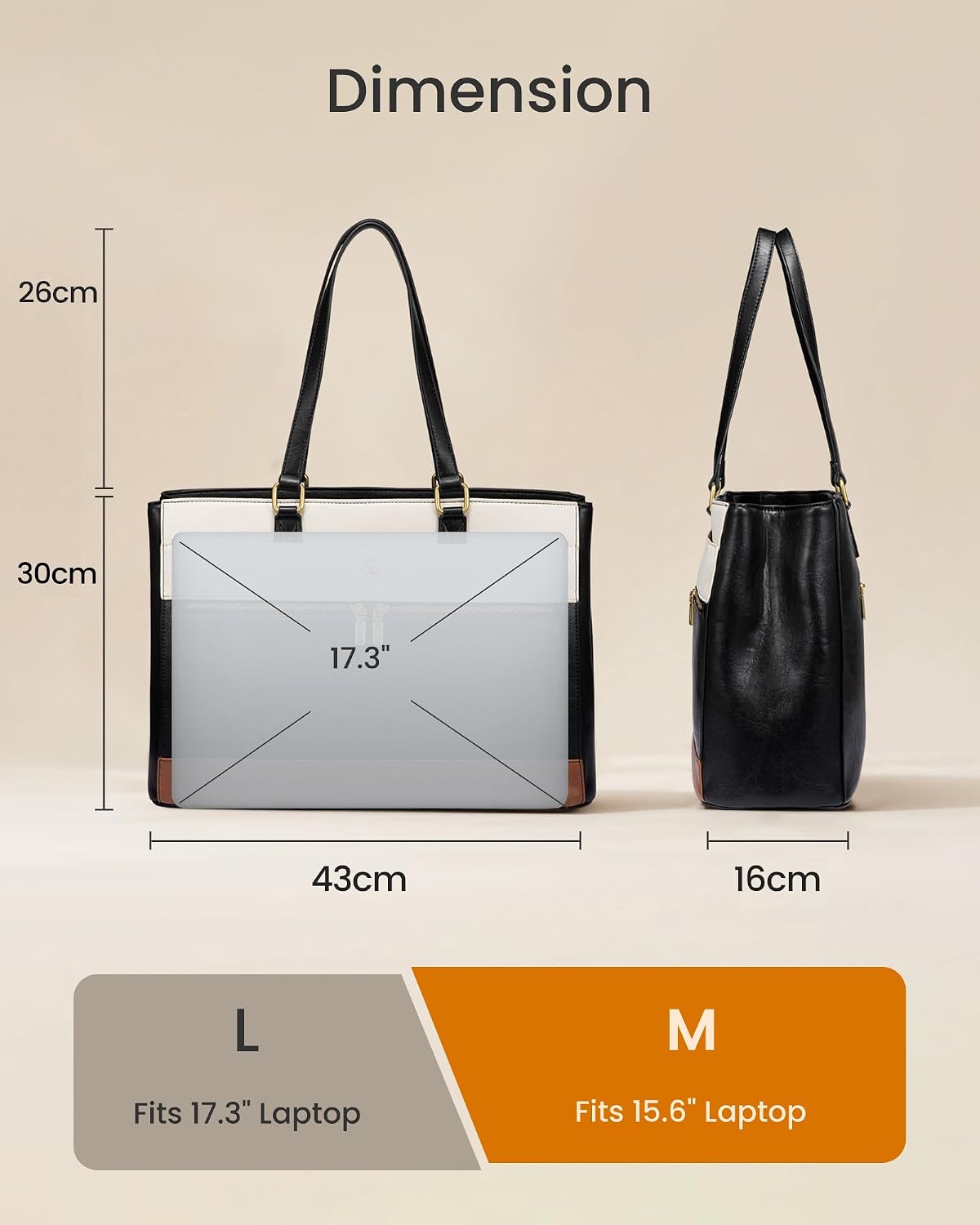 Thumbnail 5 de LOVEVOOK 17.3 Inch Laptop Tote for Women: Vintage Leather-Style Work Bag with Structured Compartments