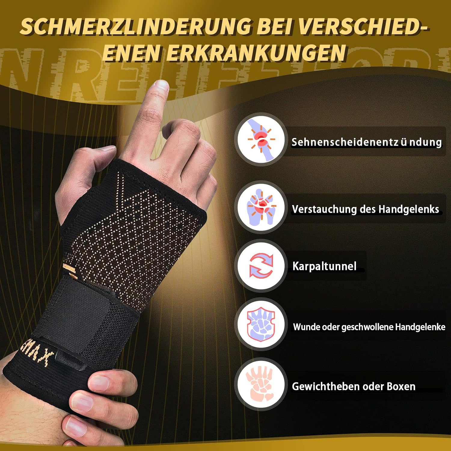 Detalle 2 de INDEEMAX Kupfer Handgelenkbandage mit 1 Paar