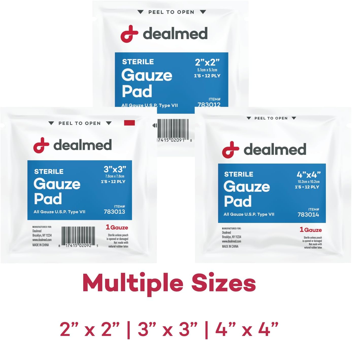Thumbnail 5 de Dealmed 3” x 3” Sterile Gauze Pads (100 Count) — Disposable, Individually Wrapped Wound Care Dressings