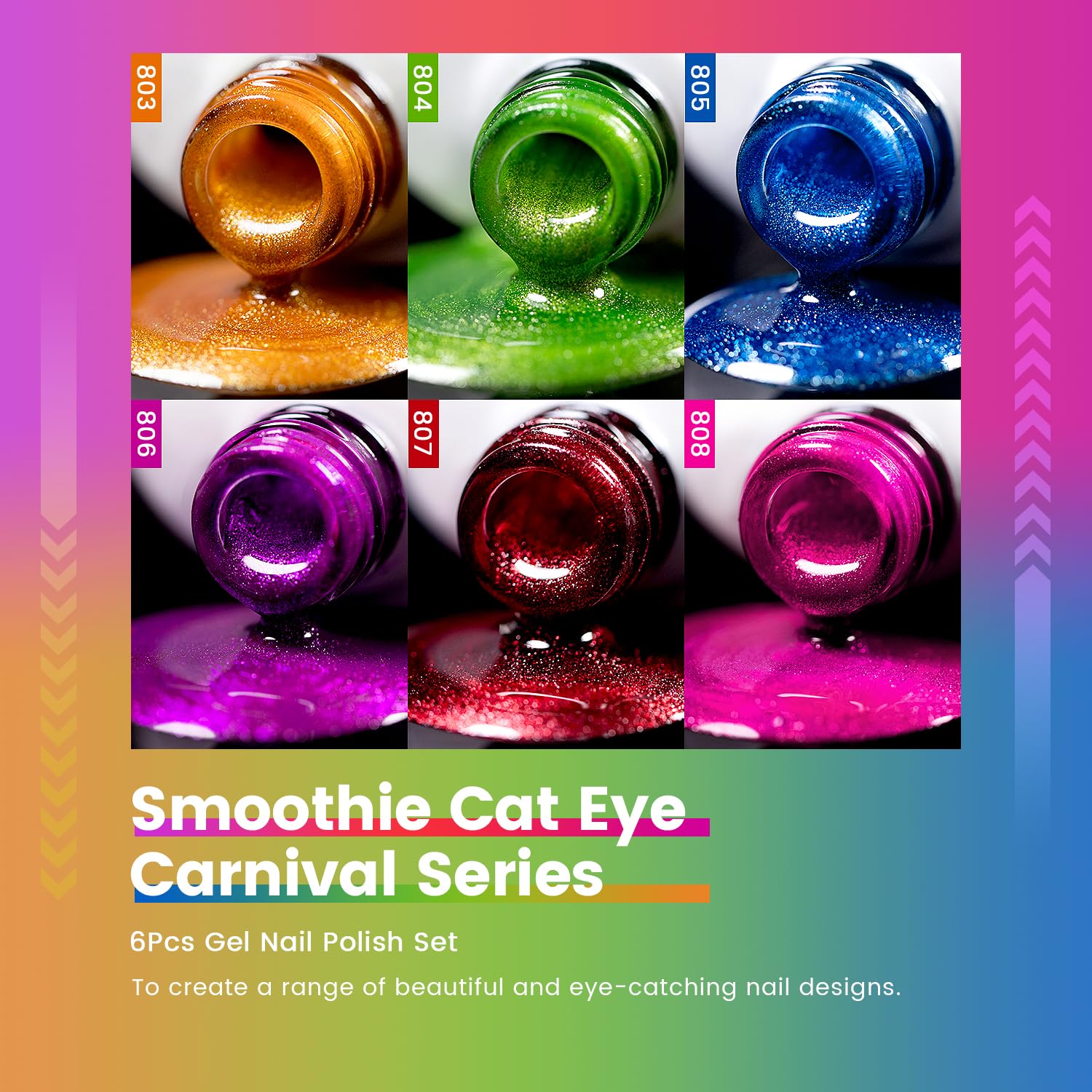 Thumbnail 4 de RARJSM 9D Neon Cat Eye Gel Nail Polish Set 6 Colors ๐