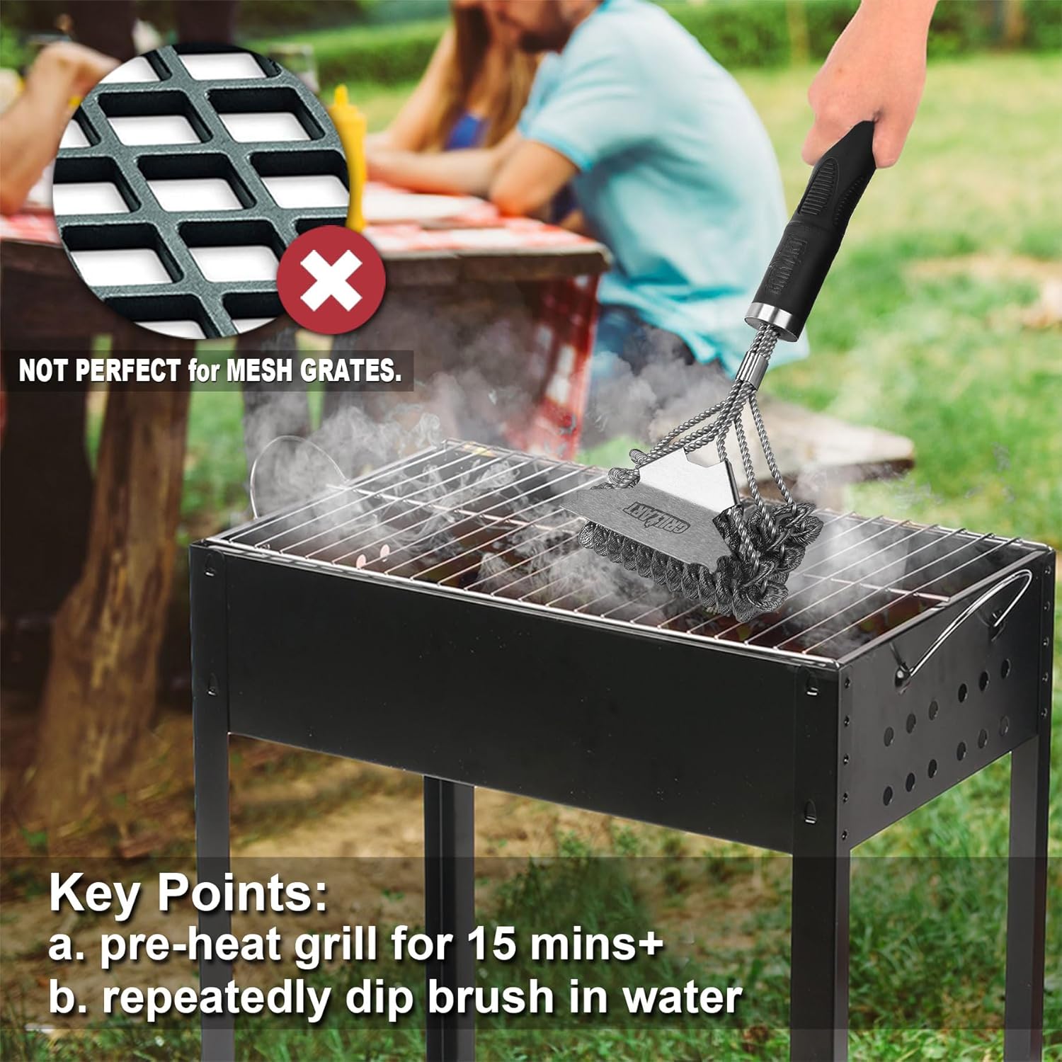 Detalle de Bristle Free Grill Brush and Scraper (18'' Stainless) for Porcelain, Gas, Charcoal Grills