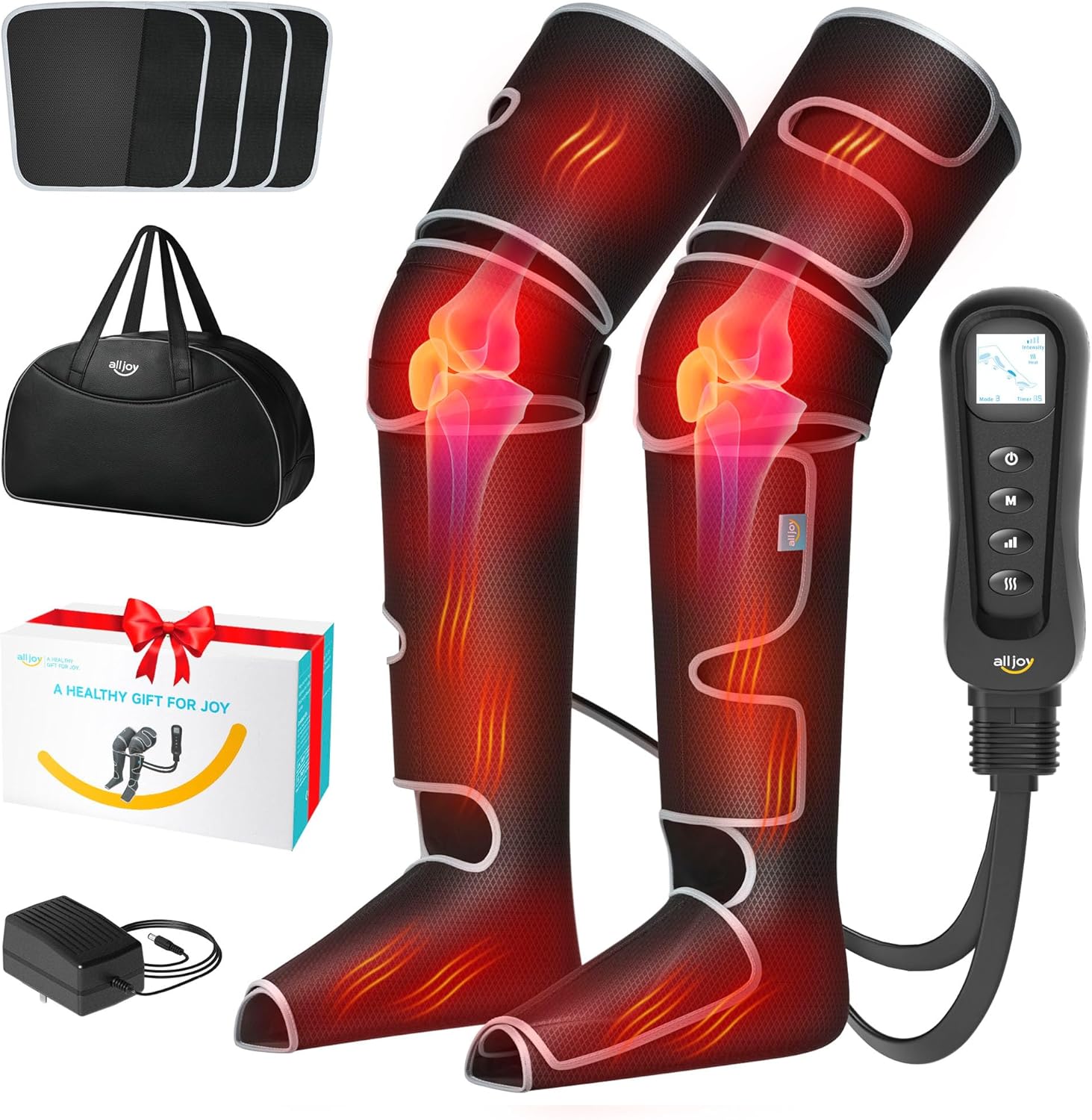 Detalle de ALLJOY Beinmassagegerät: Durchblutung, Schmerzlinderung und Lymphdrainage mit Wärme, Kompression und Verlängerungen