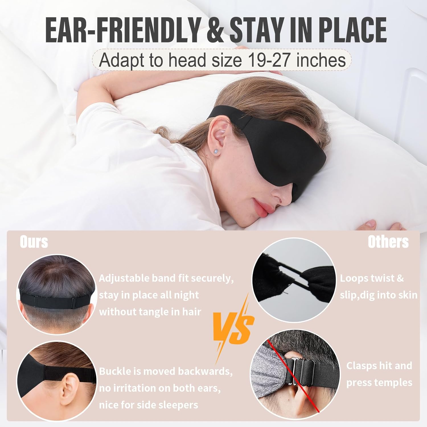 Detalle de YIVIEW Sleep Mask for Side Sleeper with Complete Light Blocking and 3D Eye Cups