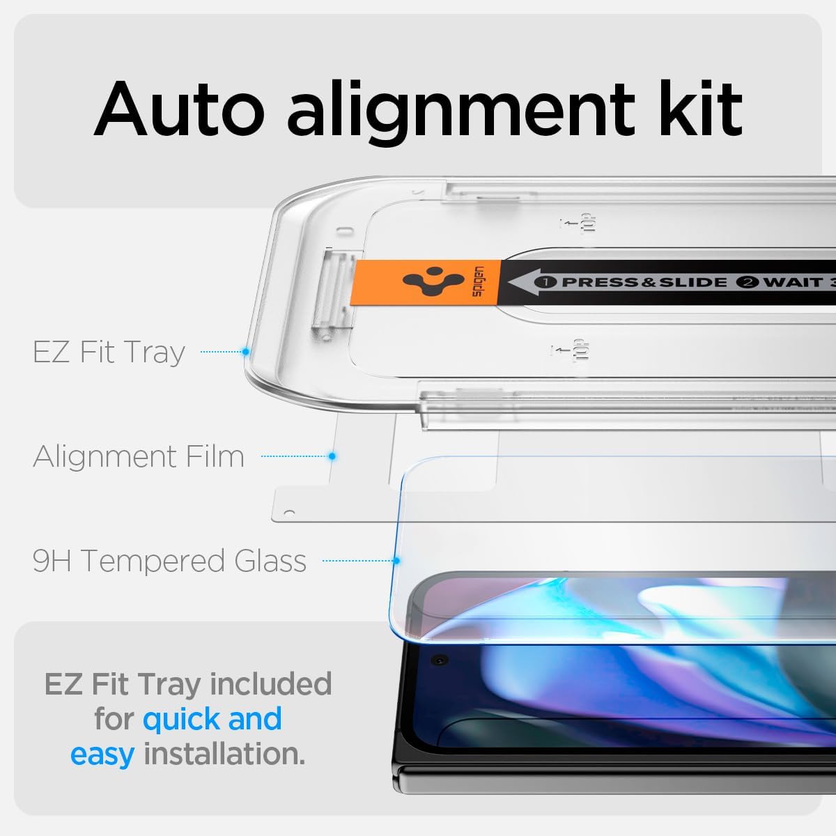 Detalle de Spigen Glas.tR EZ Fit in vetro temperato per Google Pixel 9 Pro Fold (2 pezzi), installazione facile, durezza 9H
