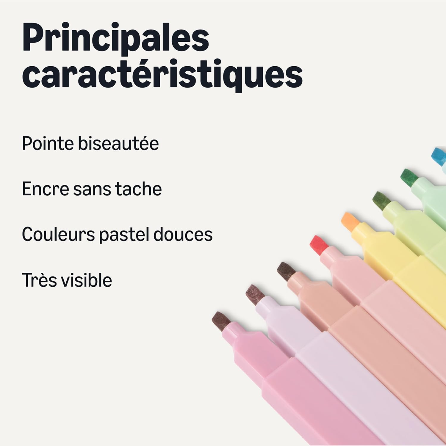 Detalle 2 de Amazon Basics – Lot de 10 surligneurs pastel à pointe biseautée, sans bavure