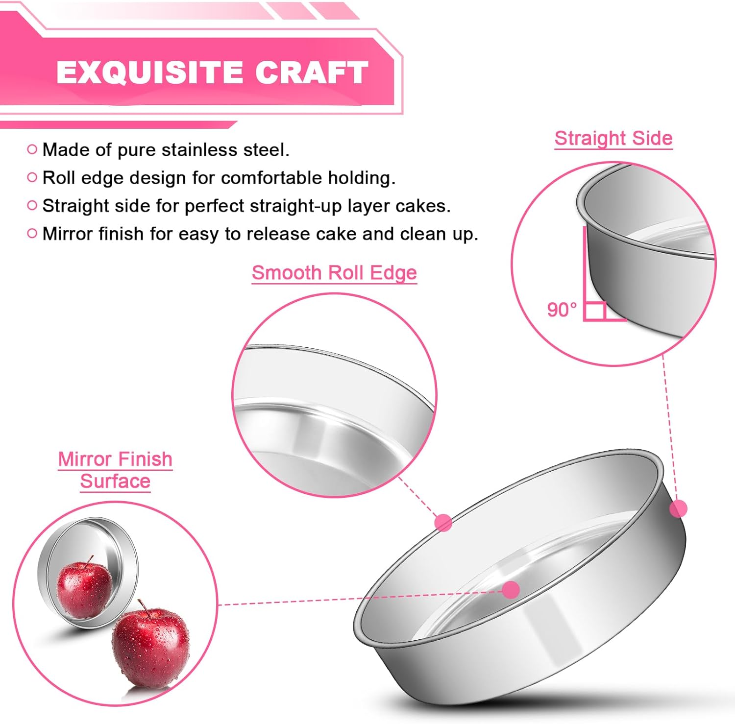 Detalle de 8 Inch Stainless Steel Cake Pans Set of 2 🍰