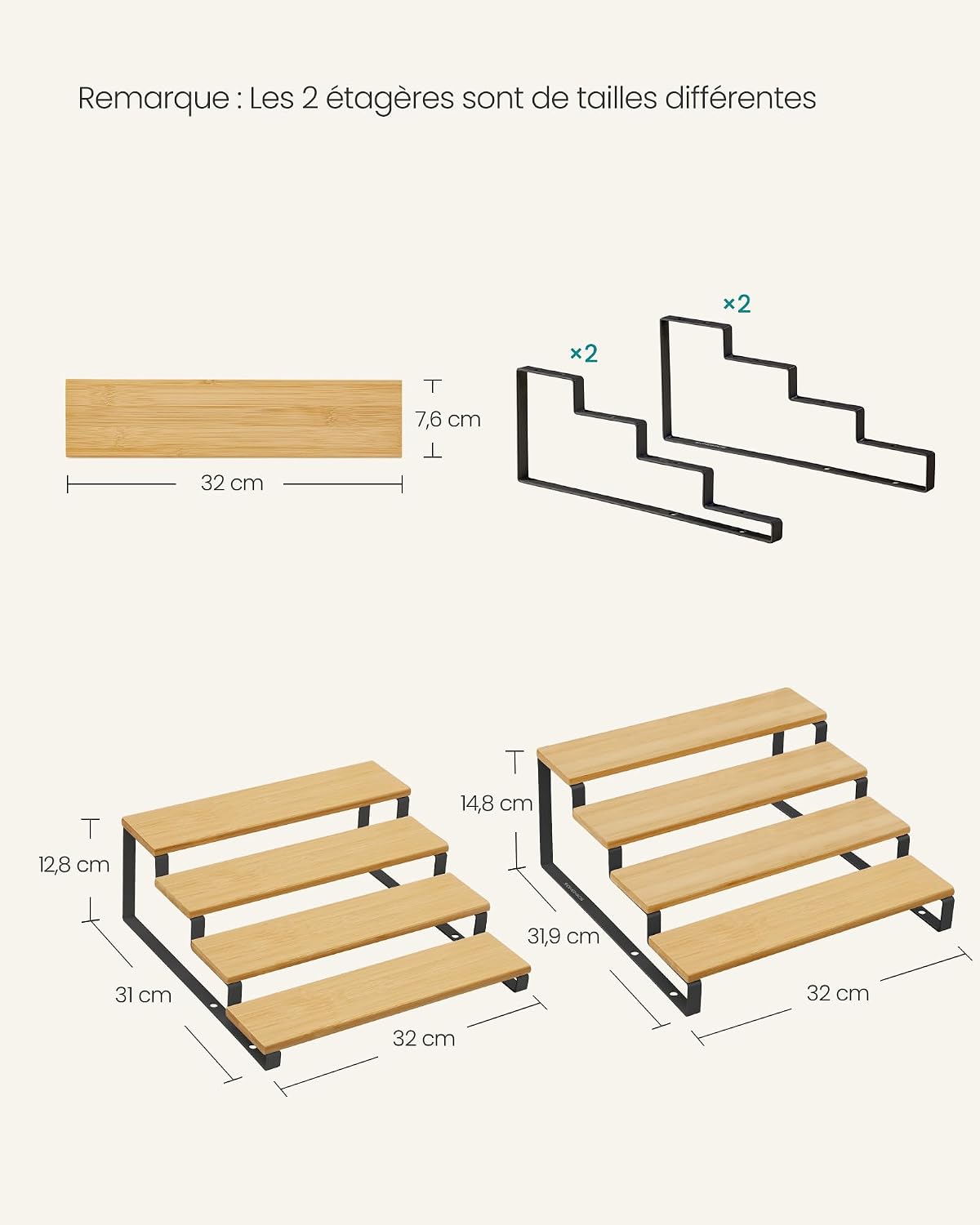 Detalle 2 de SONGMICS BYSTRO KCS216N01 kruidenrek, uitschuifbaar, 4 niveaus, set van 2