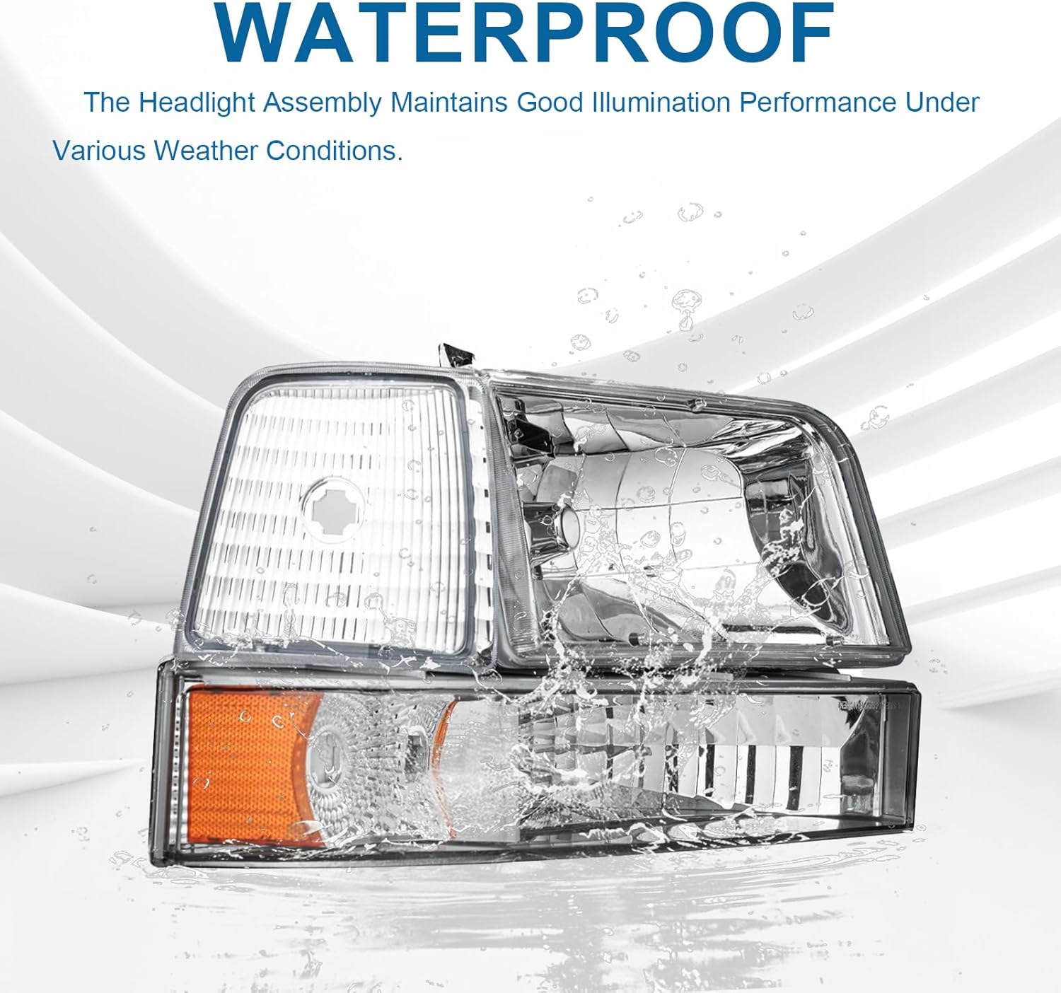 Thumbnail 4 de Fullux Headlights for 92-96 Ford F-Series & Bronco (Chrome Housing, Amber Reflector) — Replacement Assembly
