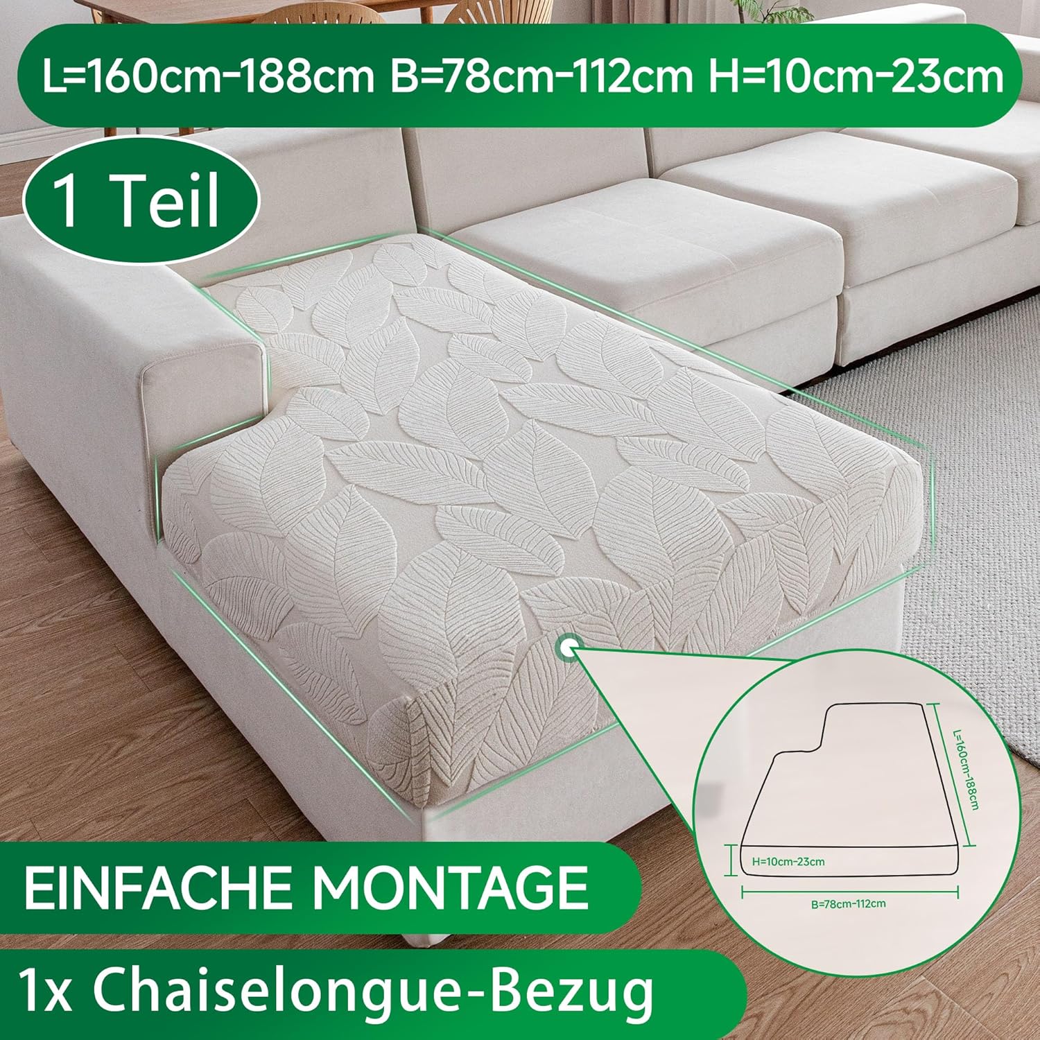 Thumbnail 1 de OHSIO Sofa Überzug – universeller elastischer Sofabezug für Sitzkissen, rutschfest & waschbar (Elfenbein/Blattmuster)