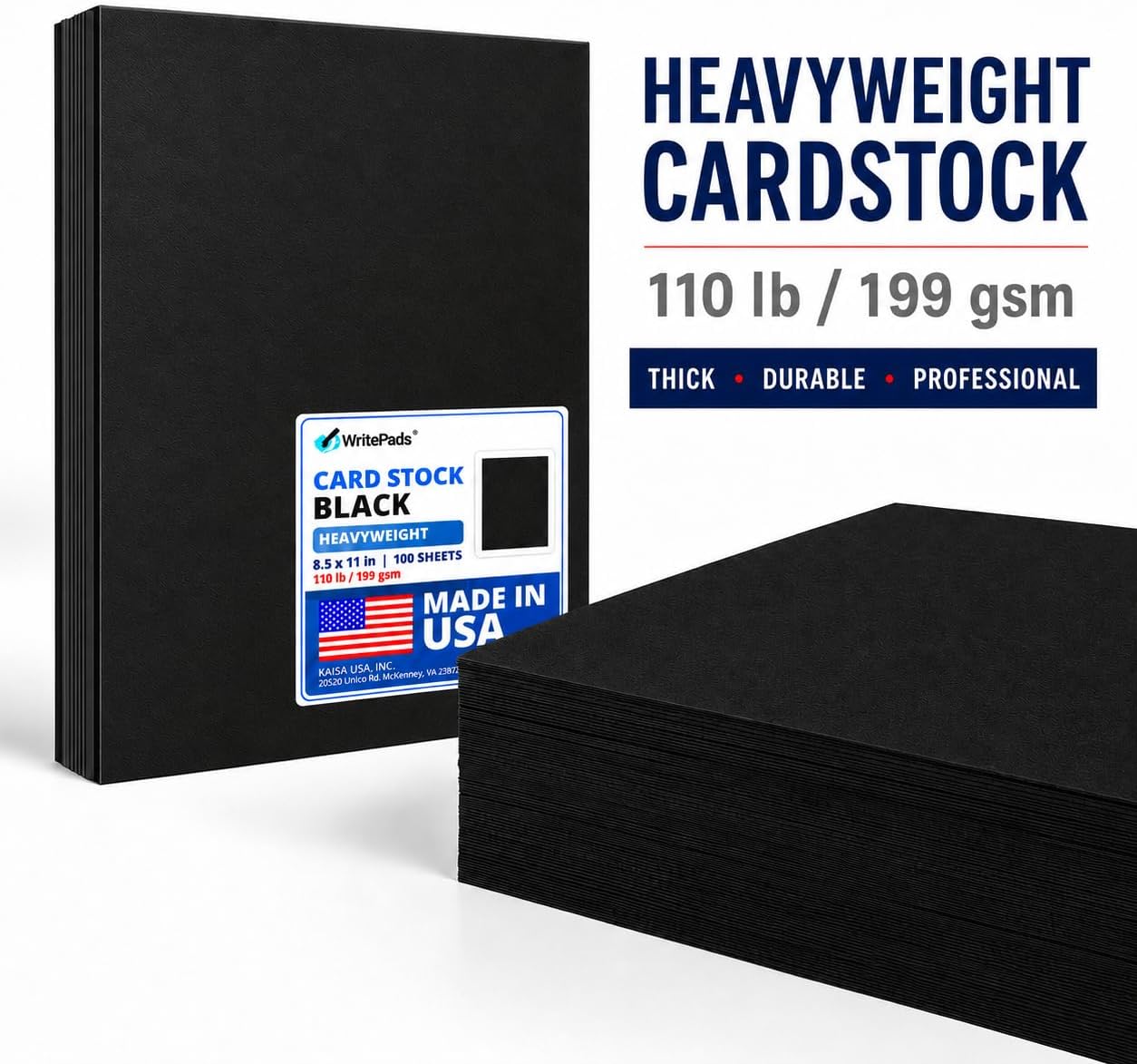 Detalle de KAISA KSU-73835 Black Cardstock, 110 lb, 199 gsm, 8.5 x 11 in, 100 Sheets