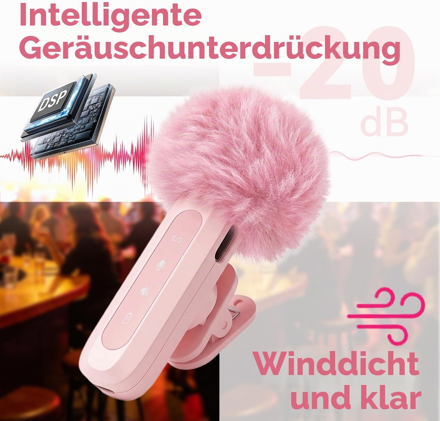 Thumbnail 1 de Mini kabelloses Lavalier-Mikrofon für Android und iPhone – Clip-On Mikrofon mit Rauschunterdrückung (2,4-GHz, bis 200 m)
