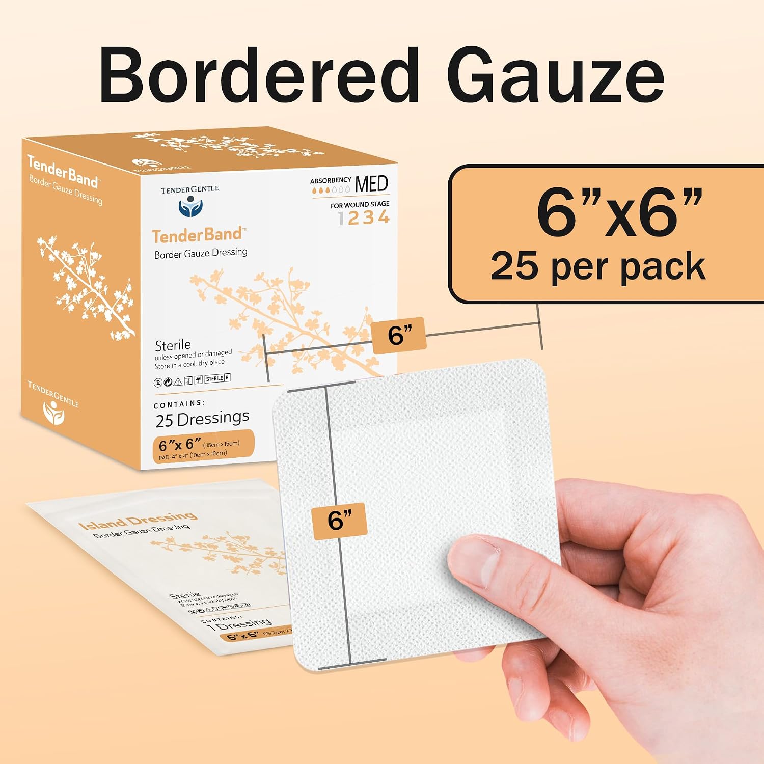 Thumbnail 1 de TenderGentle 6x6 Bordered Gauze Island Dressings, 25 Sterile Adhesive Pads