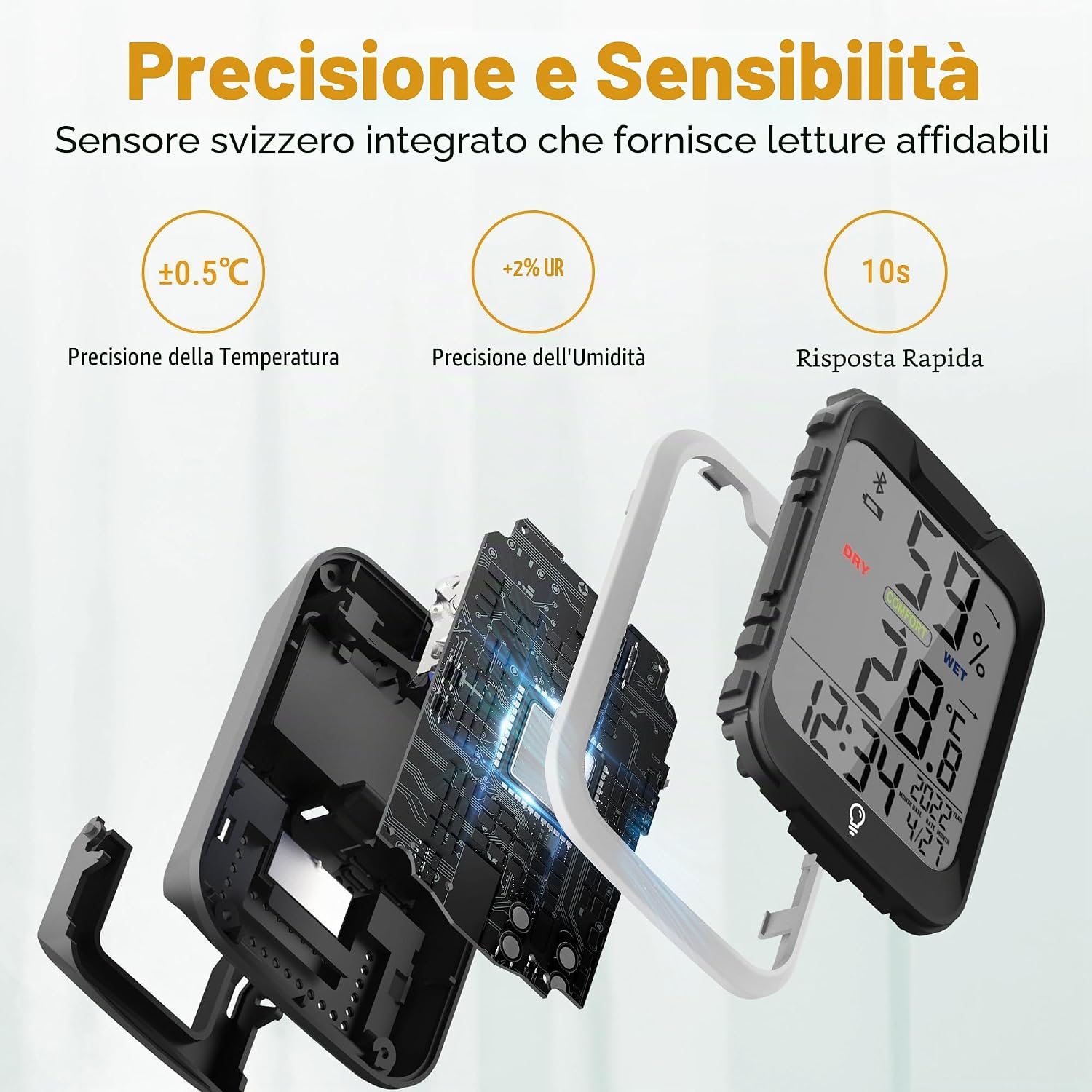Detalle de ThermoPro TP358 termometro igrometro Bluetooth interno con orologio e retroilluminato, controllo via app