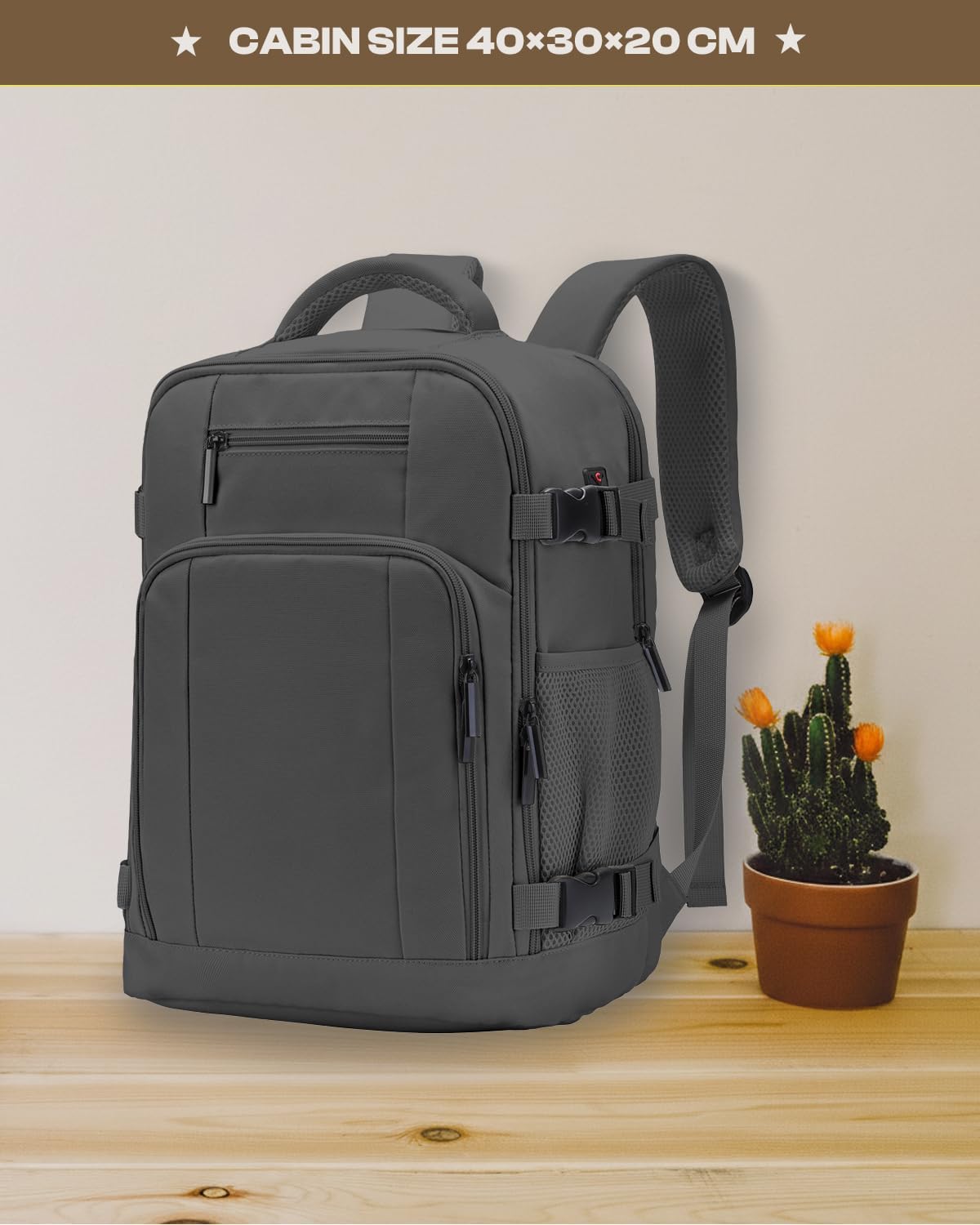 Thumbnail 1 de ZHXX Ryanair Handgepäck 40x30x20 cm – leichter Kabinenrucksack mit 14-Zoll-Laptopfach & Diebstahlsicherung, dunkelgrau