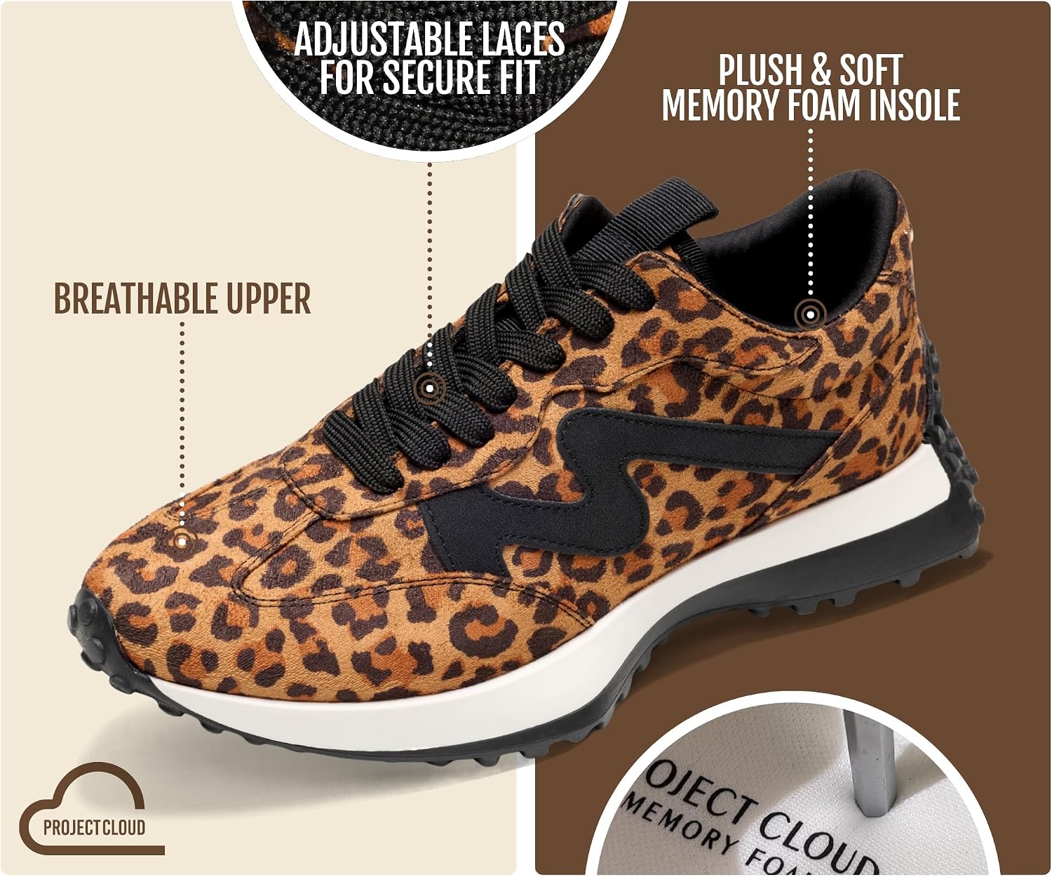 Detalle 2 de Project Cloud Lecco Lace-Up Sneakers for Women with Canvas and Memory Foam