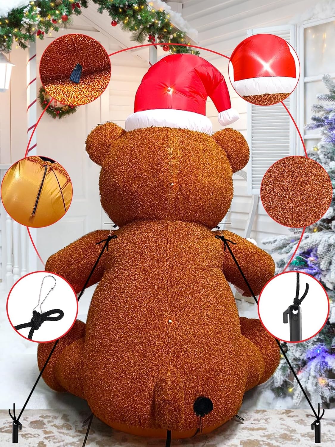 Detalle 1 de Kalolary-Y175 Christmas Inflatable Teddy Bear with Plush Fabric and LED Light