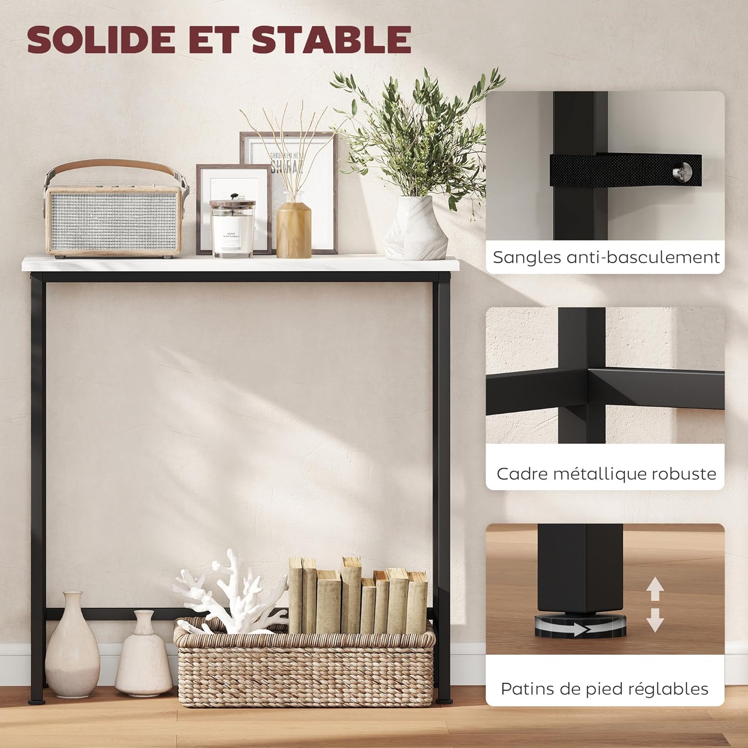 Thumbnail 4 de HOMCOM Console meuble 75 cm effet marbre blanc et noir