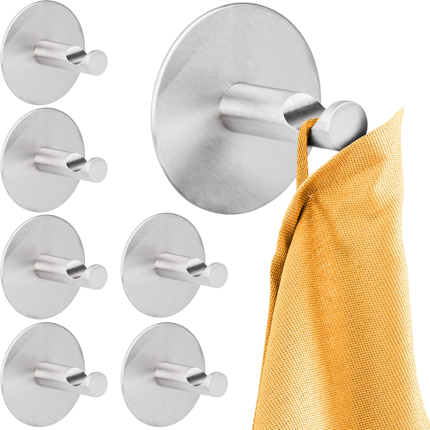 RICOO Crochet Adhésif Mural en Acier Inoxydable – Lot de 7, sans perçage, Ø 5x3,8 cm