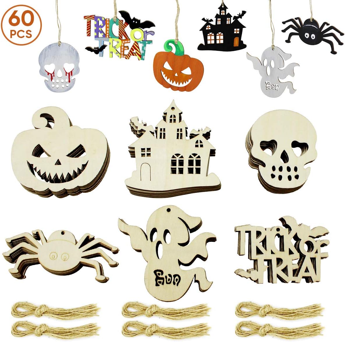 Detalle de Hidreas Halloween Wooden Ornaments, 60-Piece Set